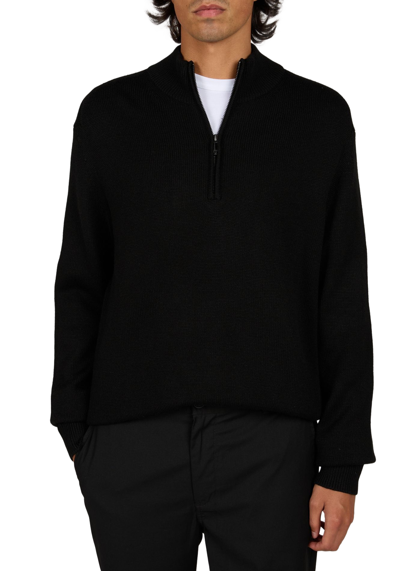 Rechte pullover met ritskraag in katoen en wolmix ARMANI EXCHANGE Zwart