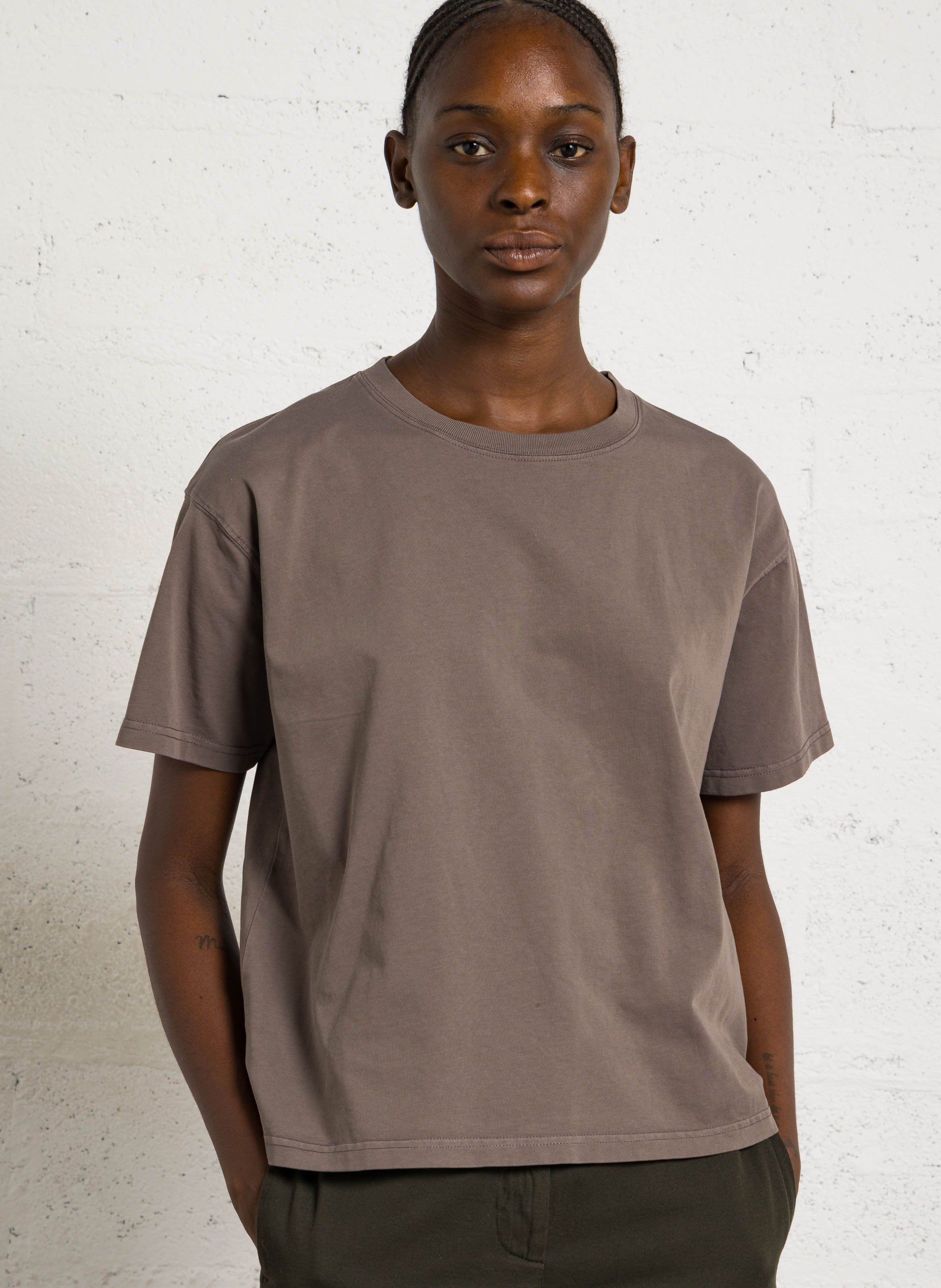 Tee-shirt ample col rond en coton fizvalley  Cendre vintage