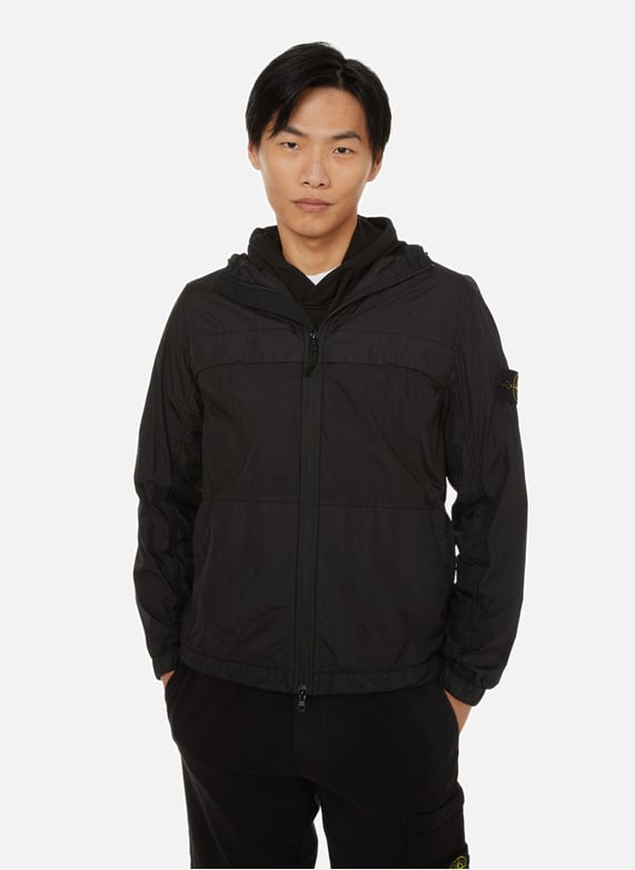 Stone island black hooded jacket hotsell