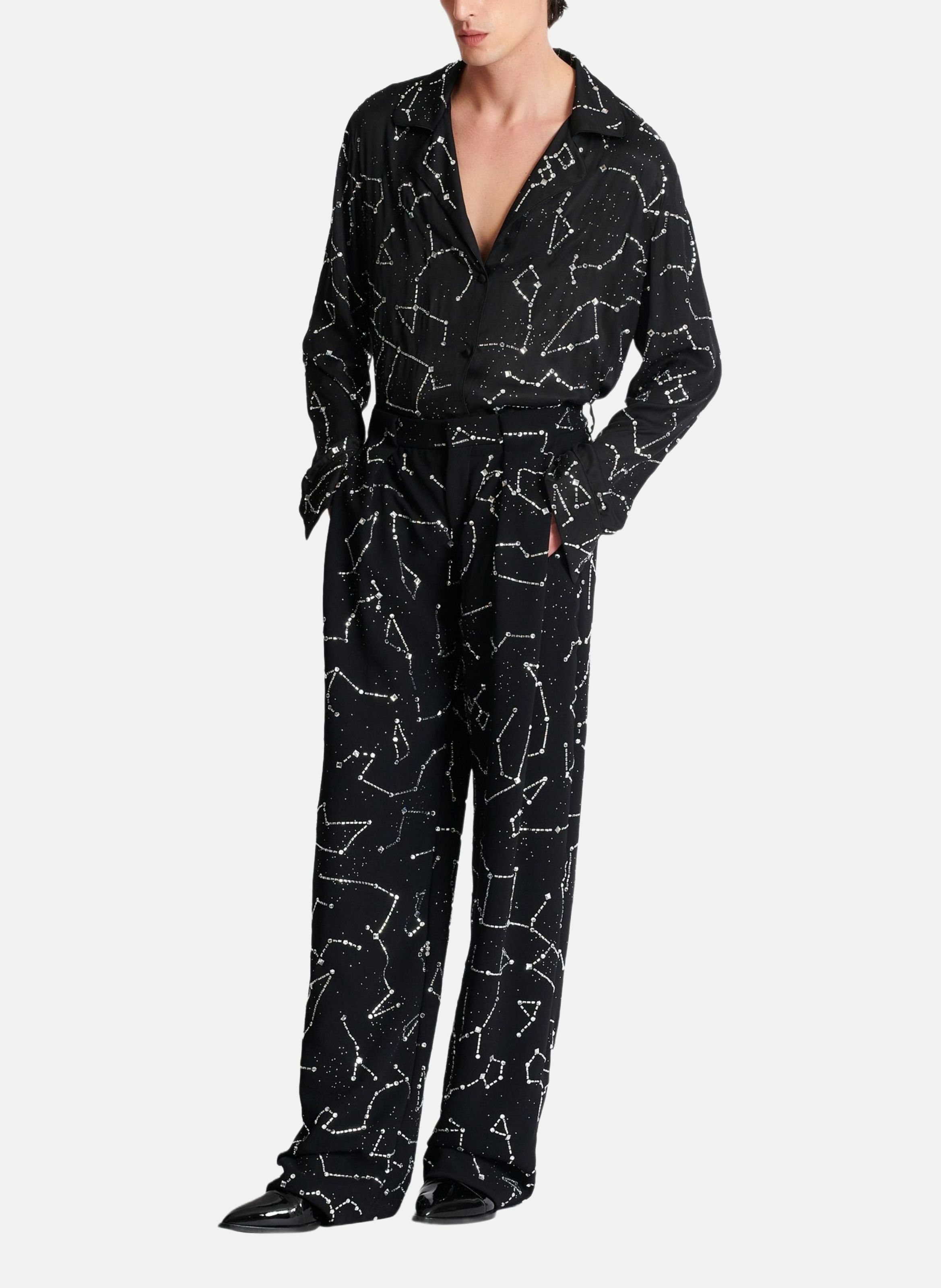 Pantalon en crêpe avec strass motif constellation BALMAIN Argent