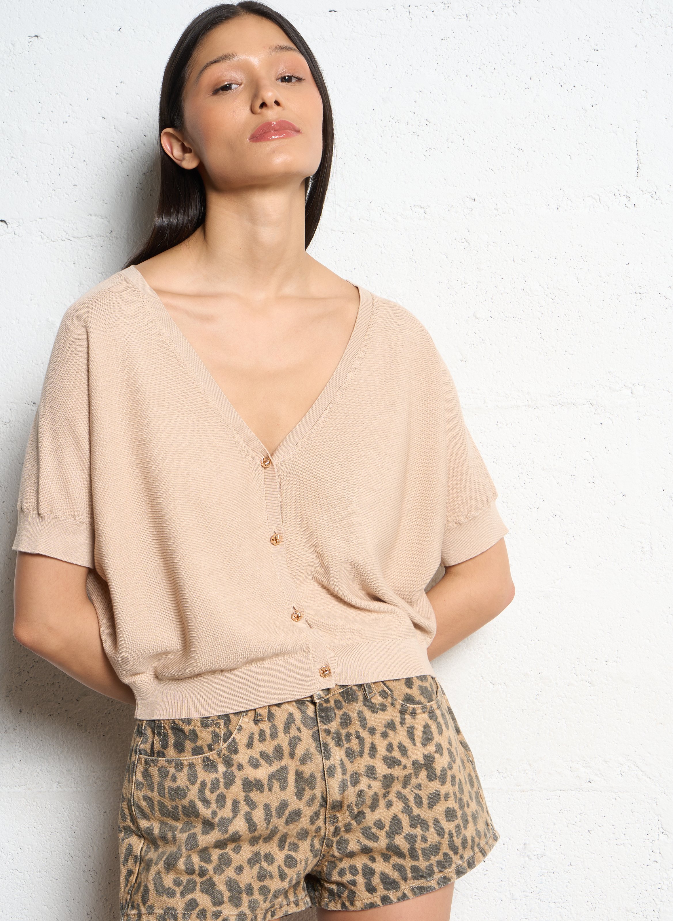 Gilet col v en coton mélangé basem BA&SH Beige