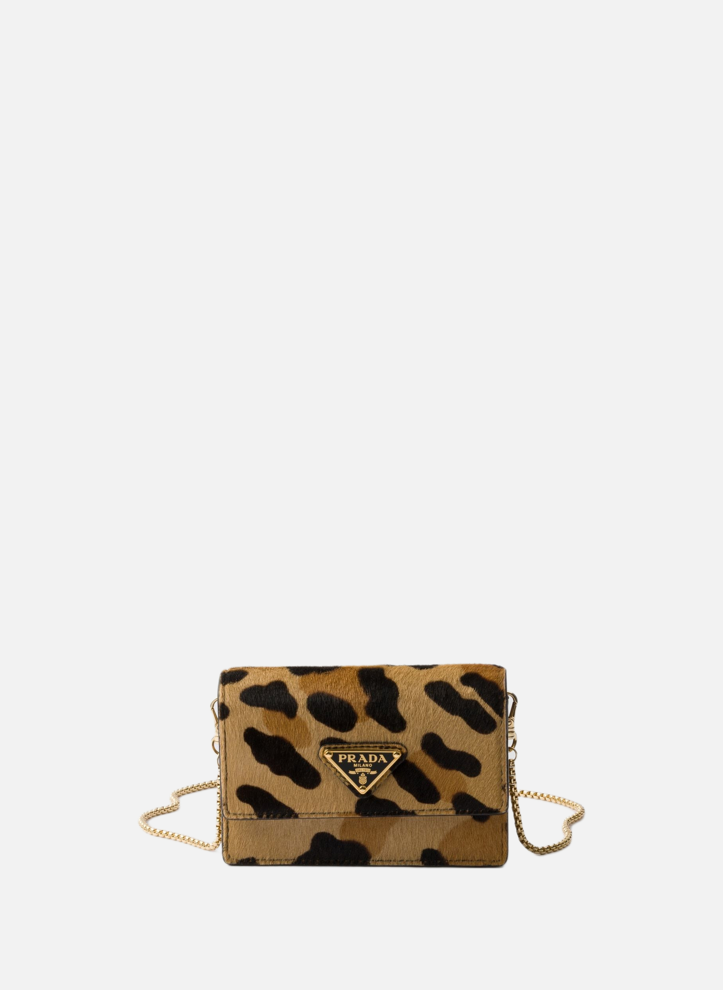 PRADA Porte-cartes en cuir imprimé avec bandoulière Beige