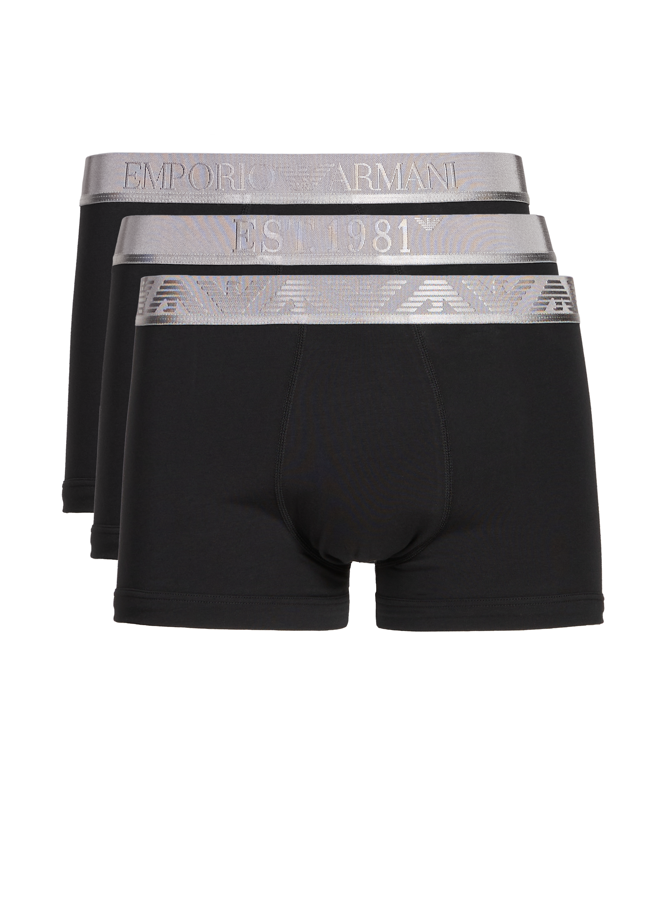 EMPORIO ARMANI Lot de trois boxers en coton mélangé Noir