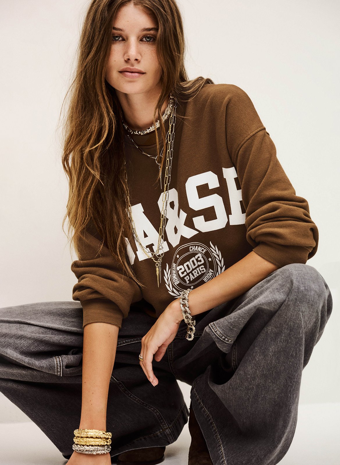 Sweat col rond en coton benjamin BA&SH Marron