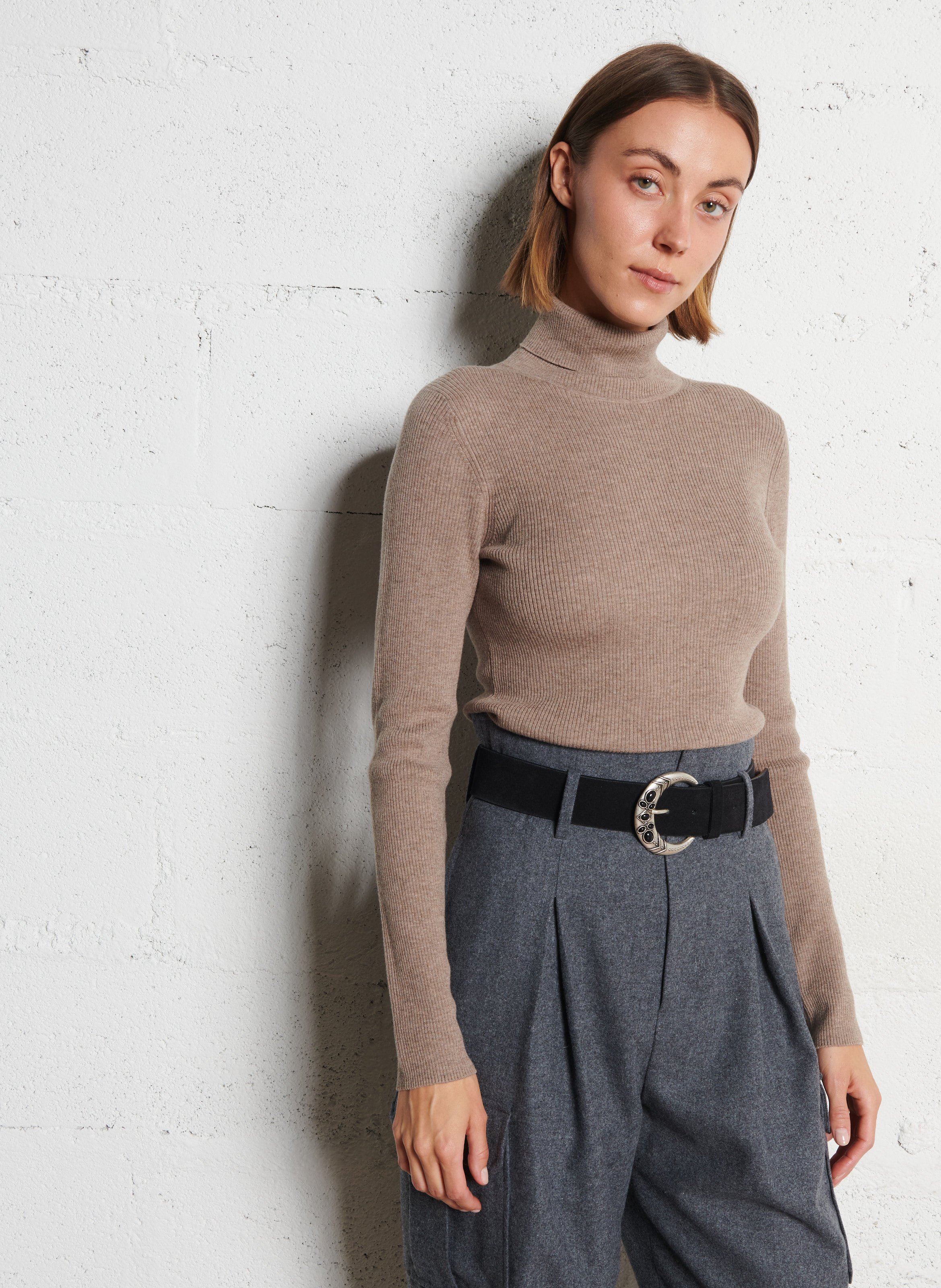 Col roulé cintré en laine et coton IKKS Beige