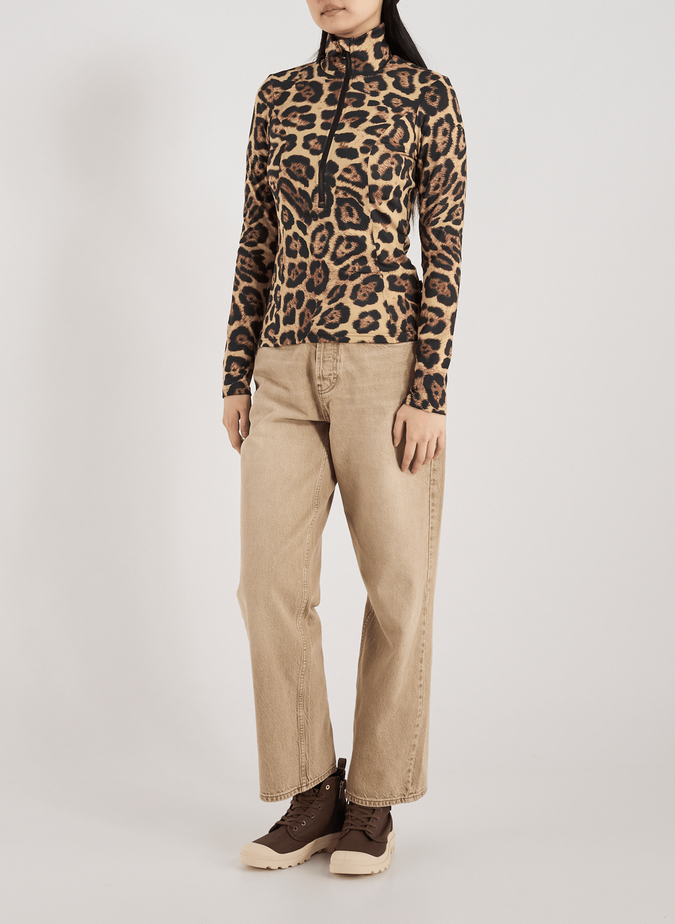 Leopard high-neck zip-up sweater GOLDBERGH Multicolour