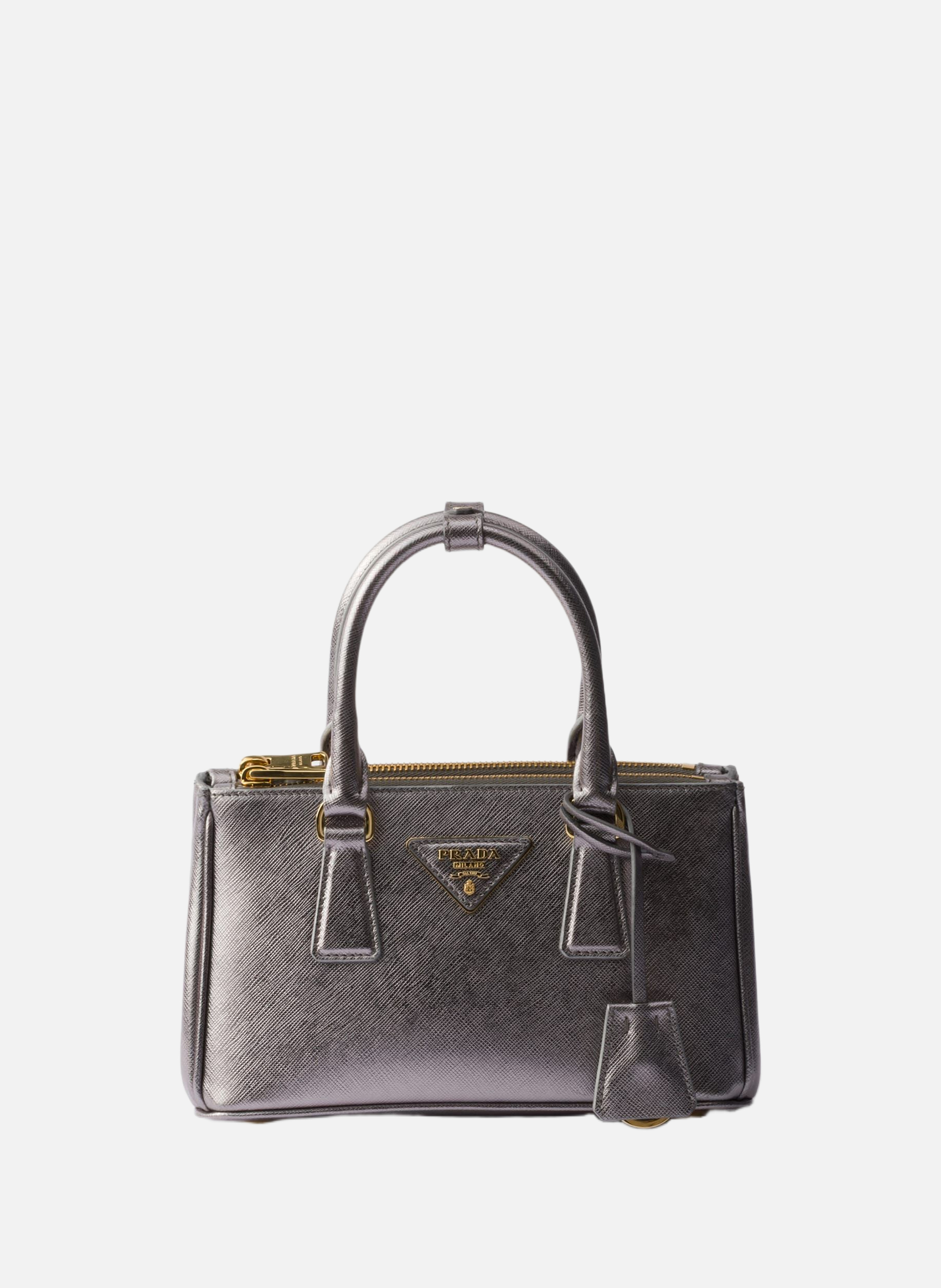 Mini sac prada galleria en cuir saffiano verni PRADA Argent