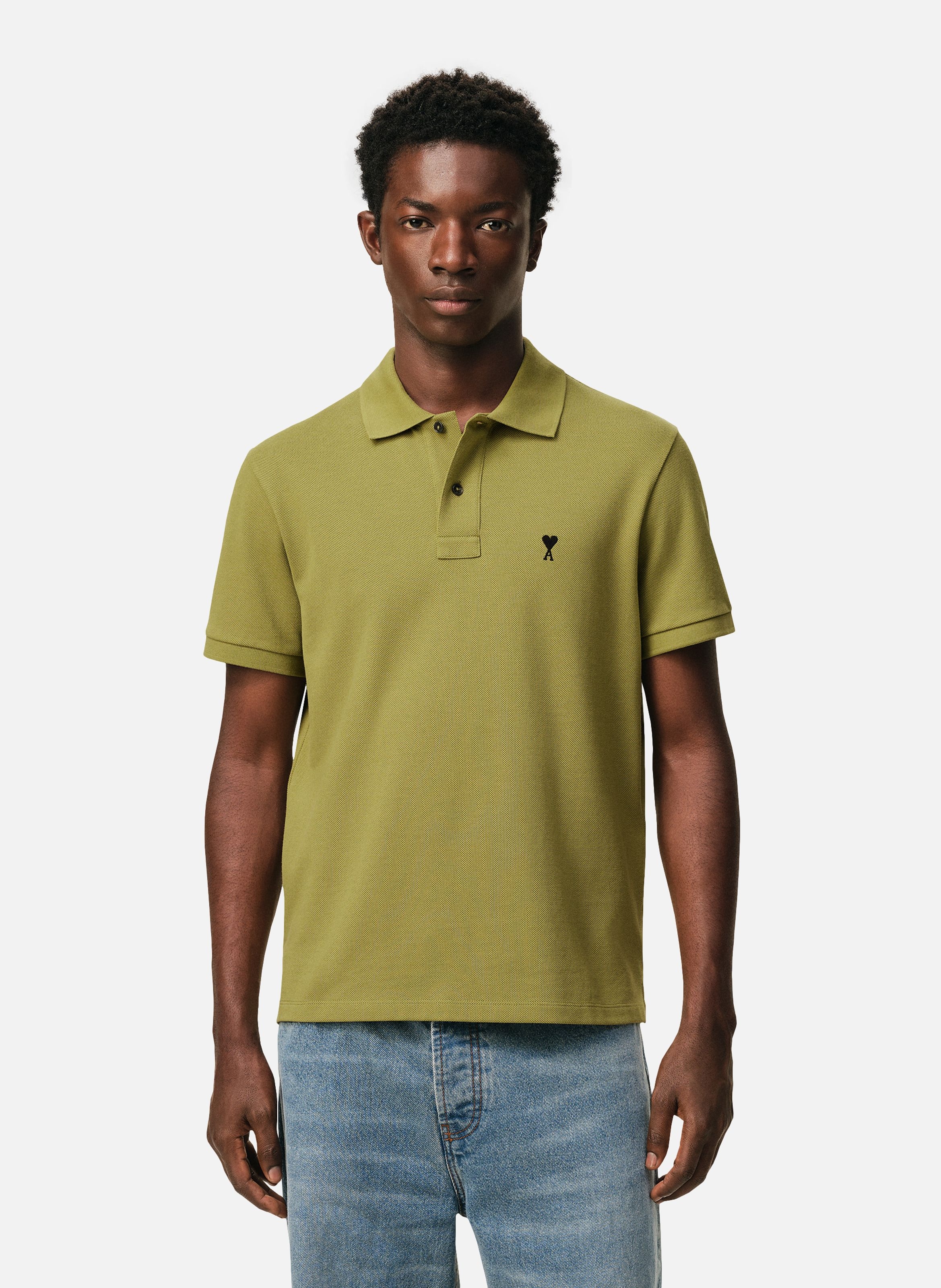 Polo ami de coeur contrasté en coton AMI PARIS Vert