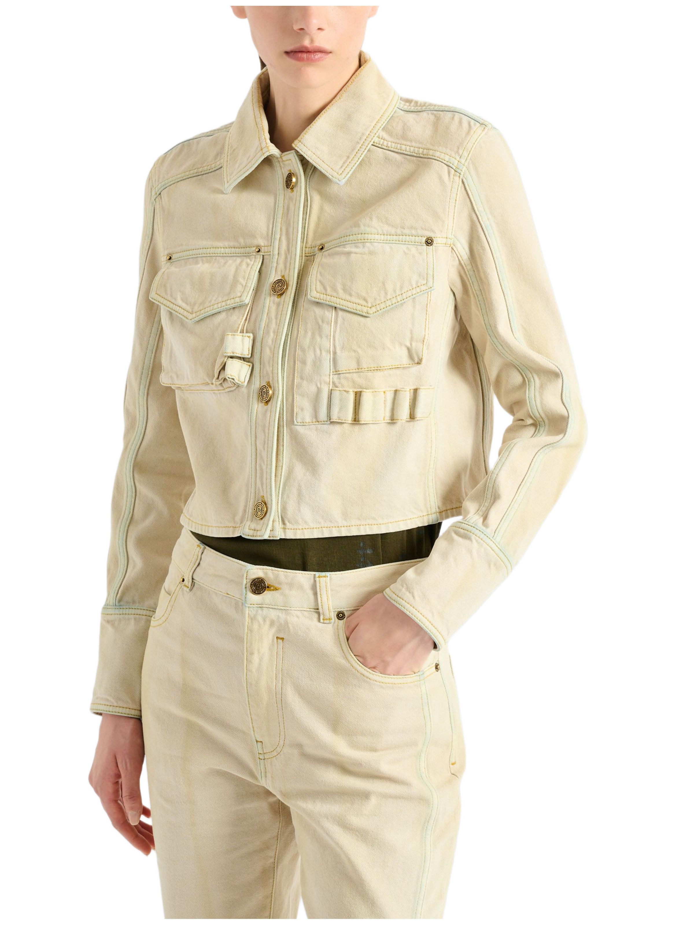 Veste en denim délavé BALMAIN Beige