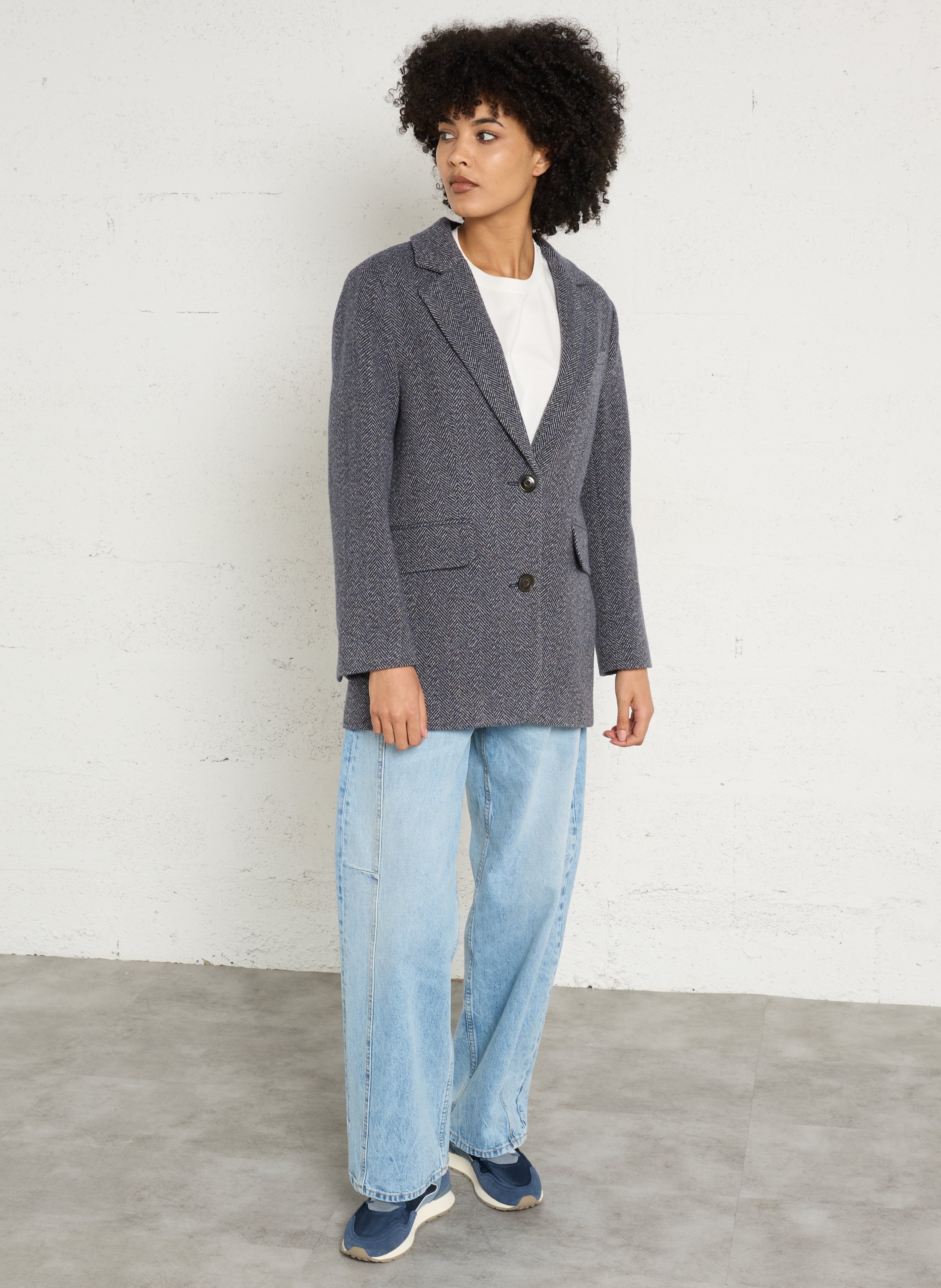 Manteau droit col tailleur en laine mélangée flora MAISON 123 Bleu