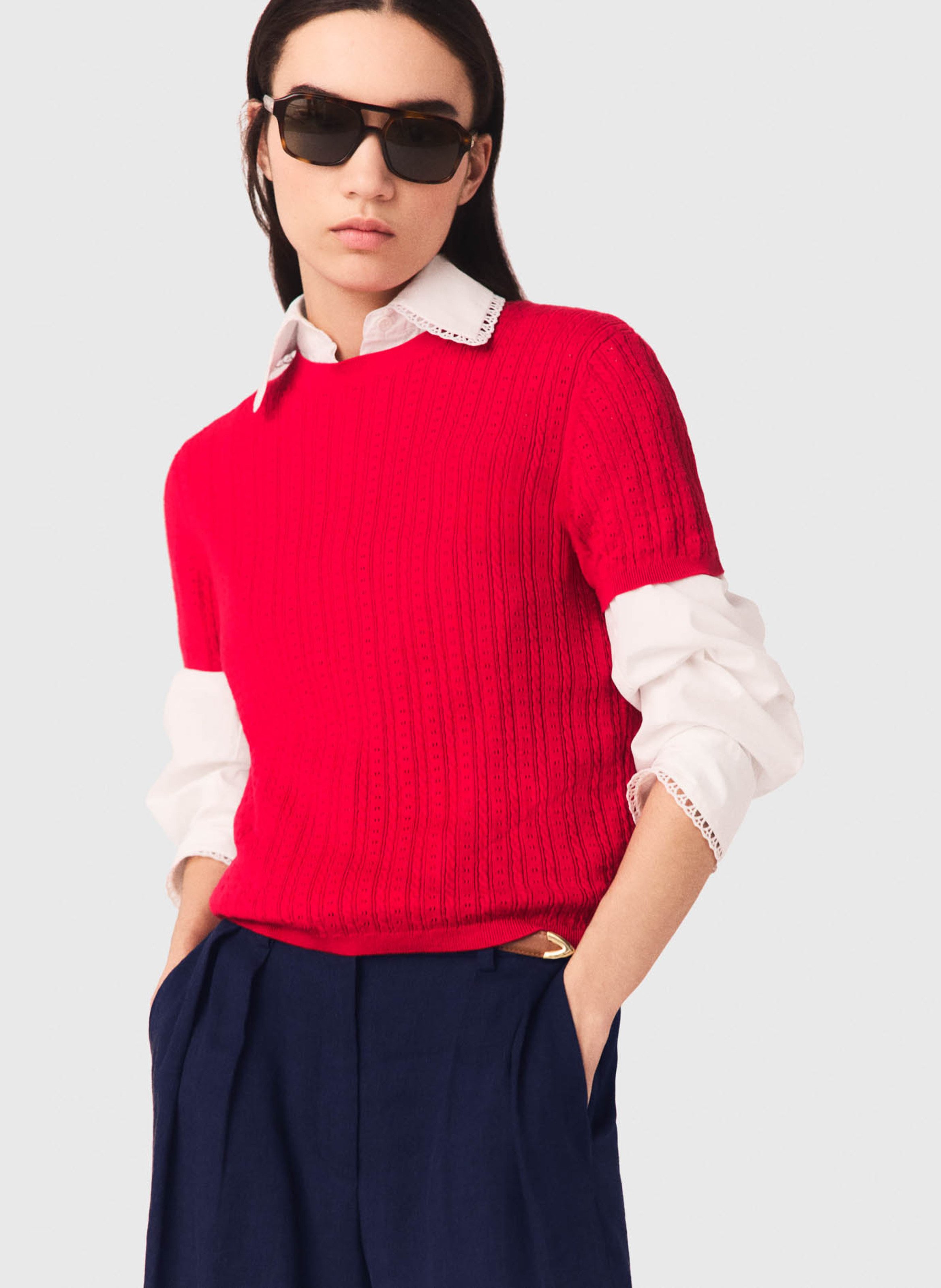 Pull moulant col rond en coton mélangé MAJE Rouge