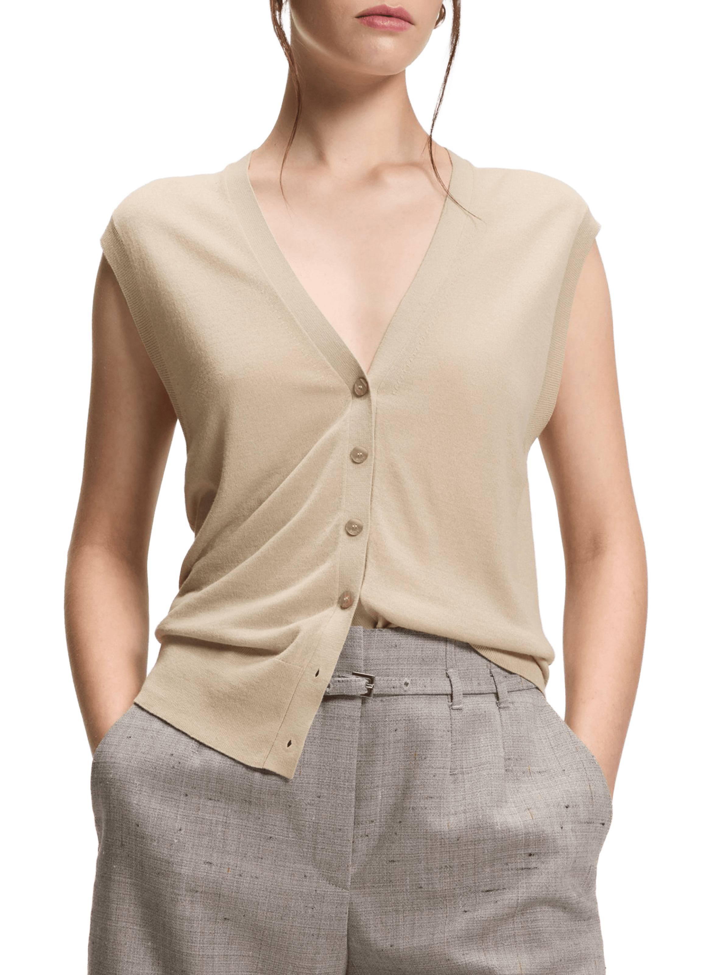 Gilet sans manches col V BOSS Beige