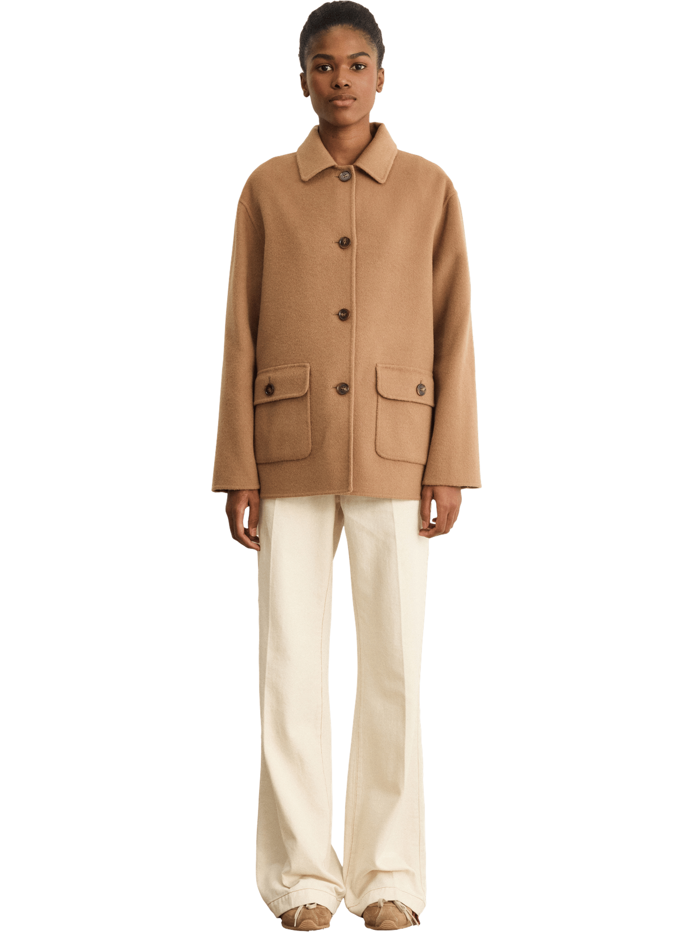 Manteau court en laine double face - dina PABLO Beige