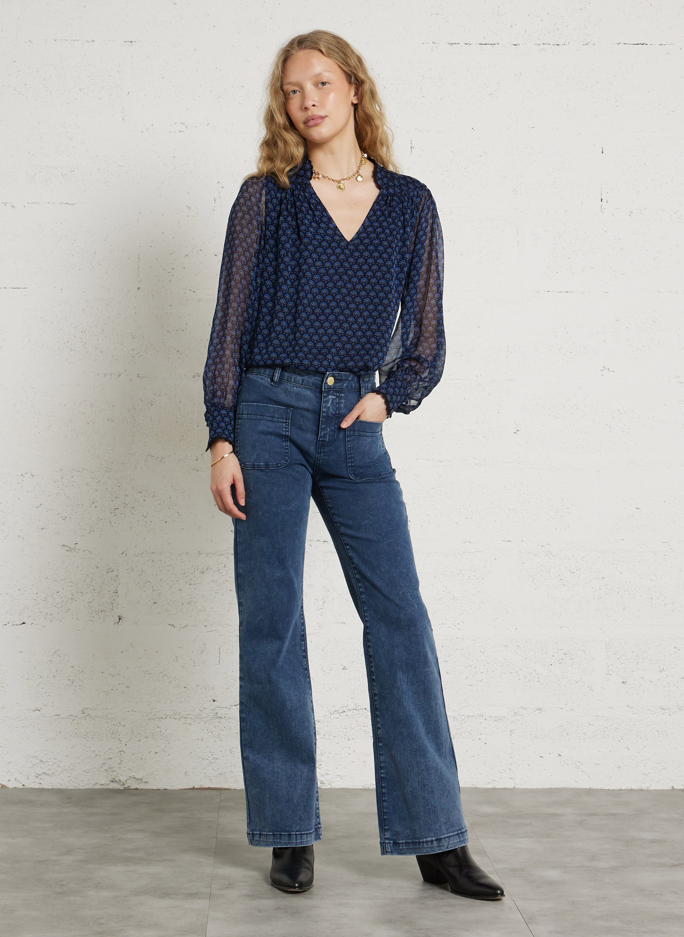 Blouse droite col v imprimée doriane MAISON 123 Bleu