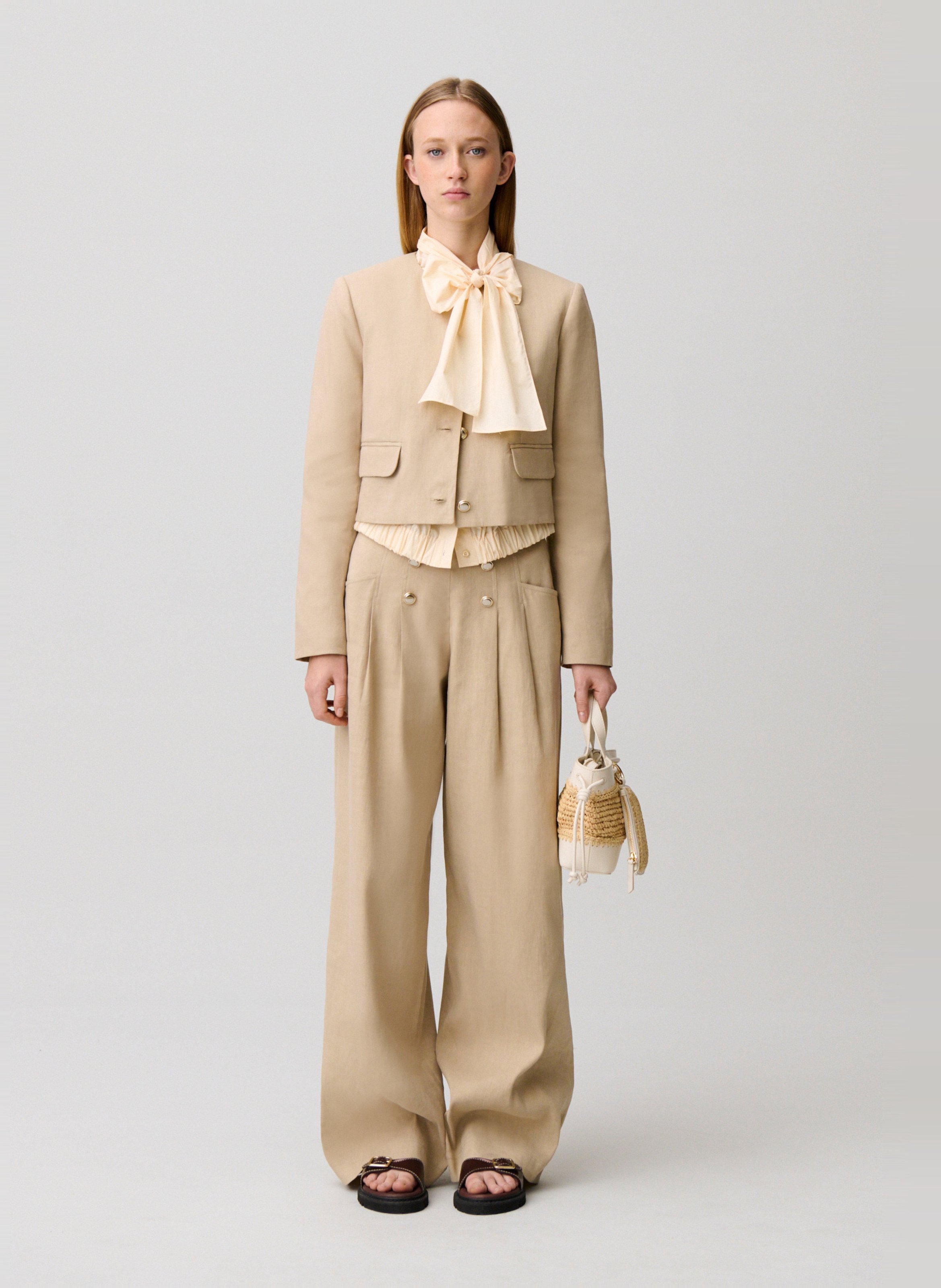 Veste droite courte en lin mélangé CLAUDIE PIERLOT Beige