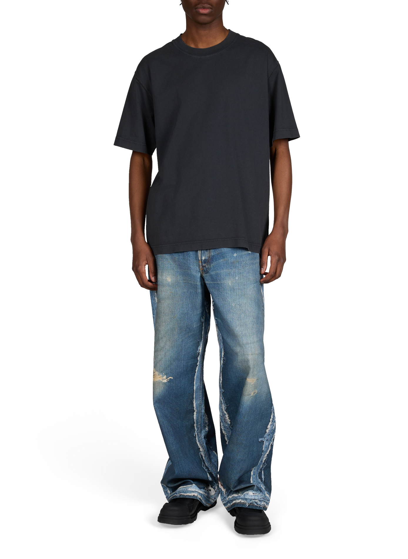 Jean ample imprimé déchiré en coton ACNE STUDIOS Bleu