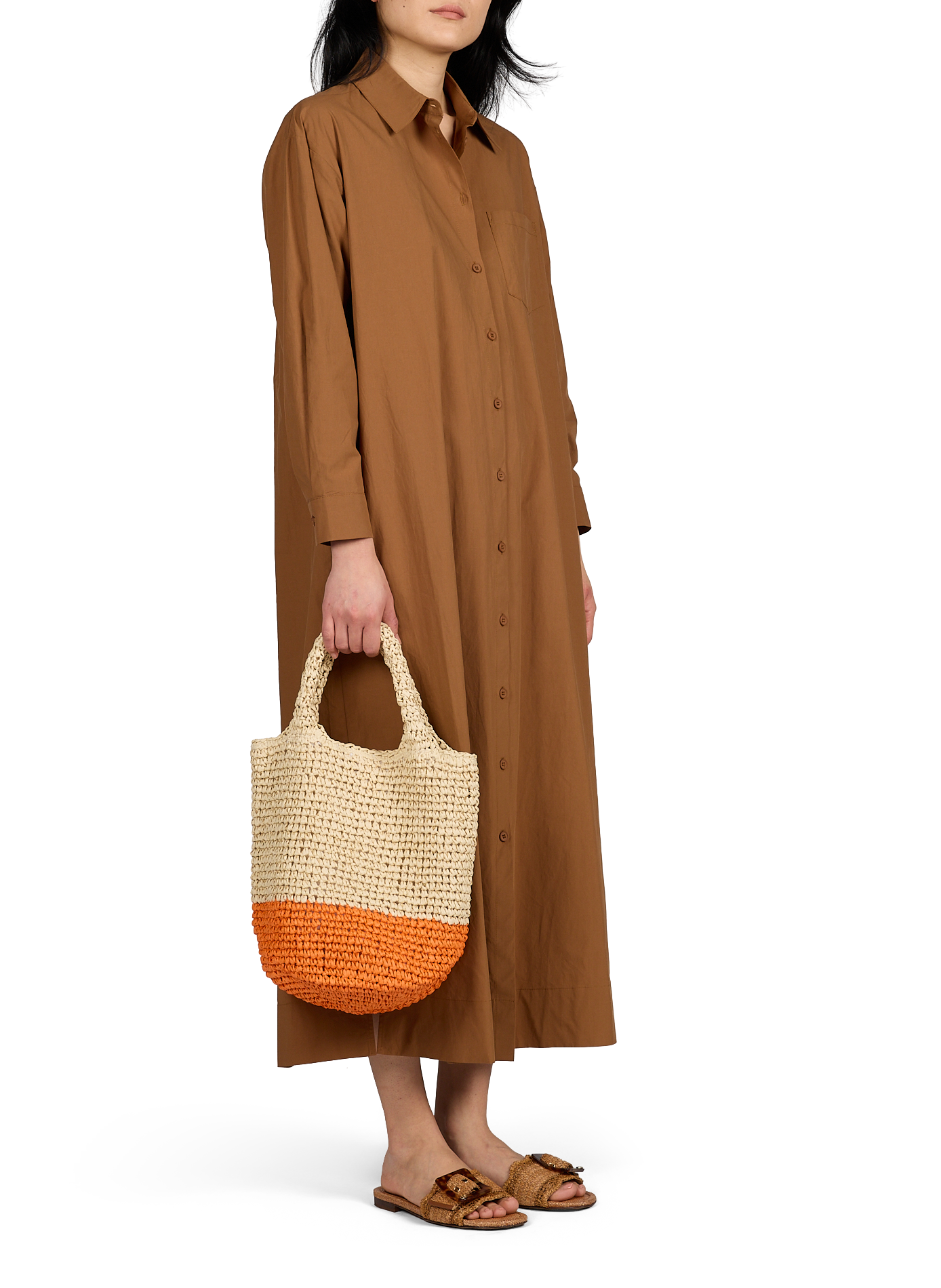 Woven paper straw bucket bag AU PRINTEMPS PARIS Orange