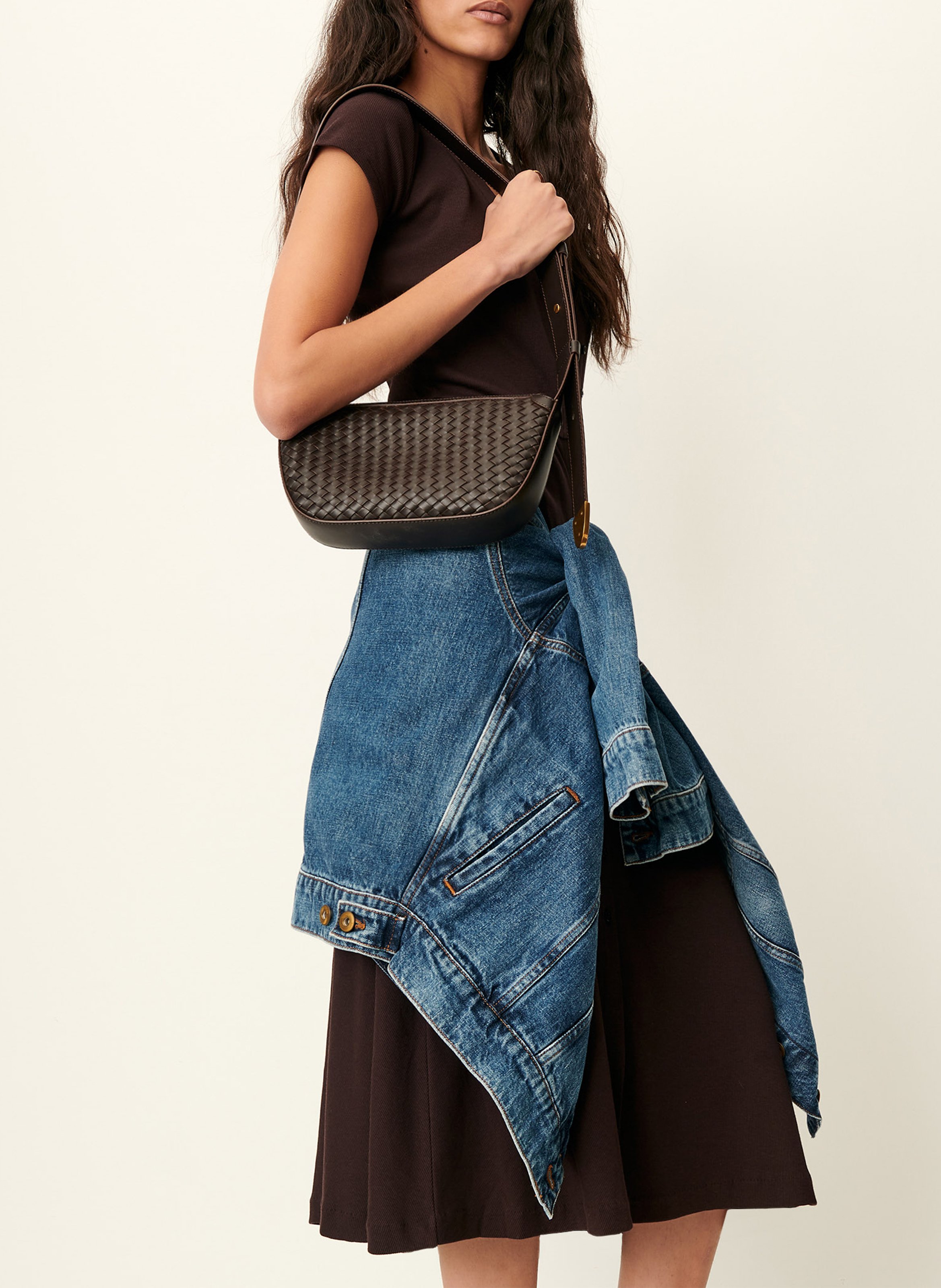 Robe midi droite encolure v en coton bio mélangé nea SESSUN Marron