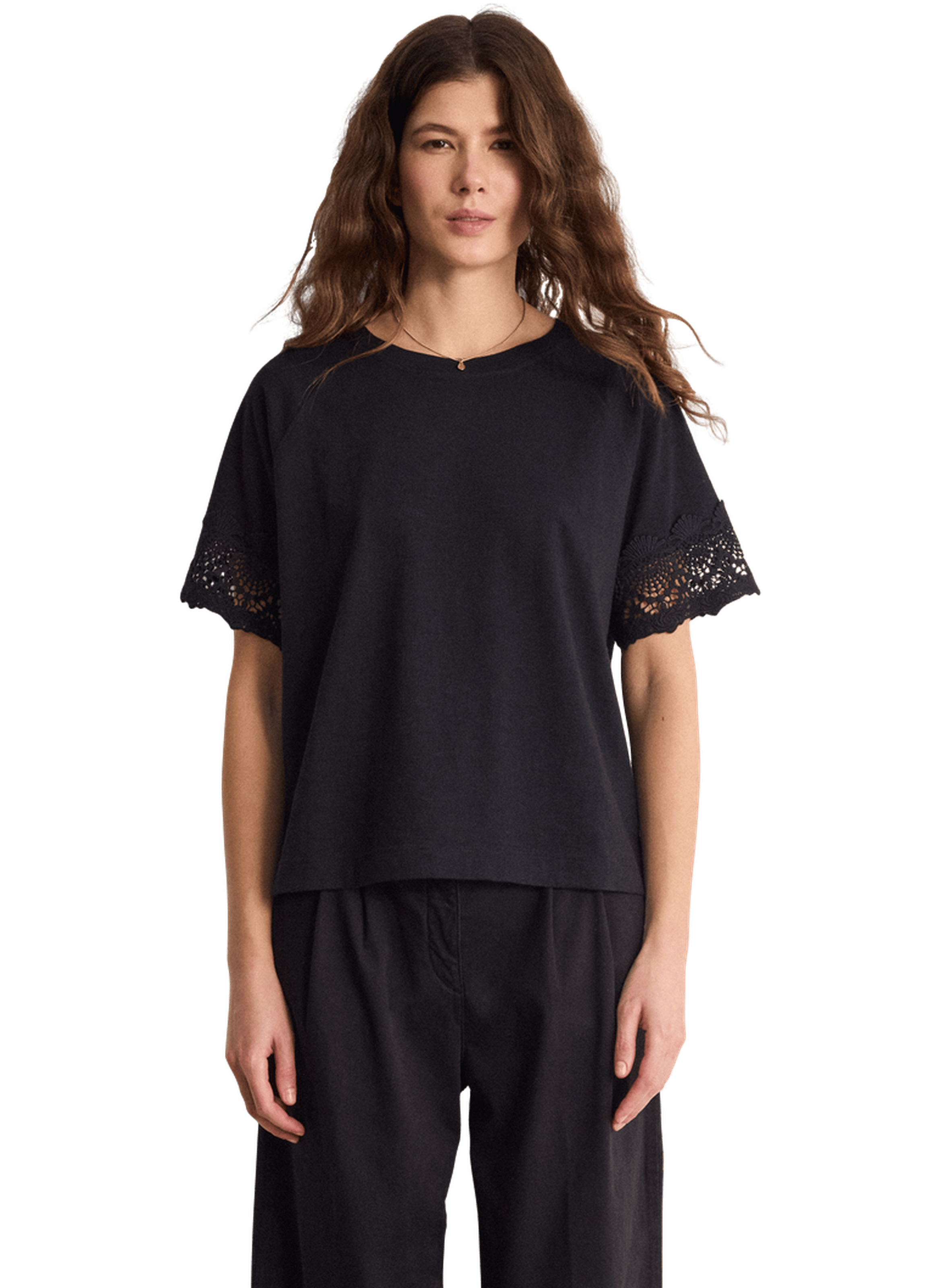 T-shirt en coton aux manches brodées - thana PABLO Noir