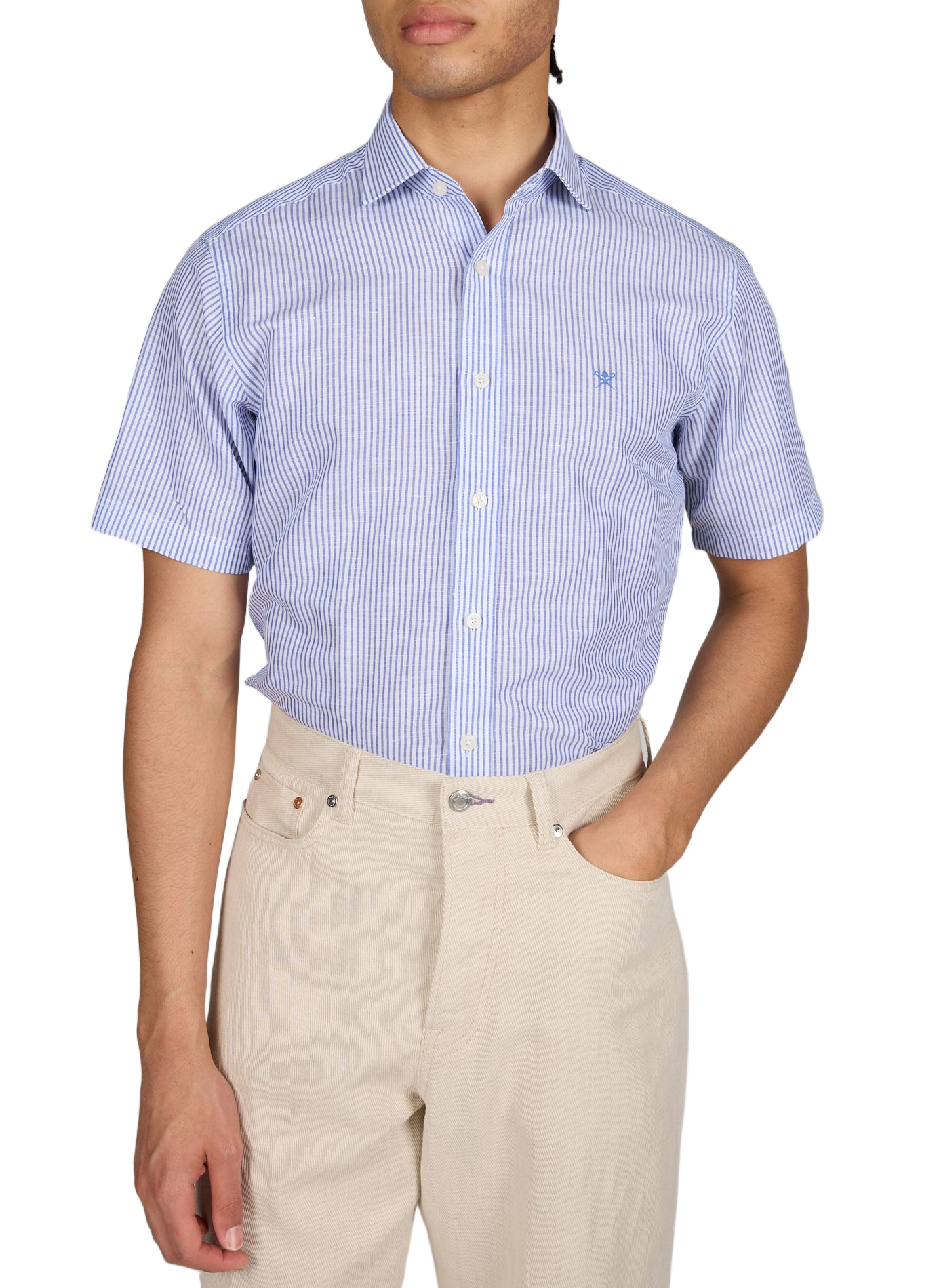 Short-sleeved linen shirt with stripes HACKETT Blue