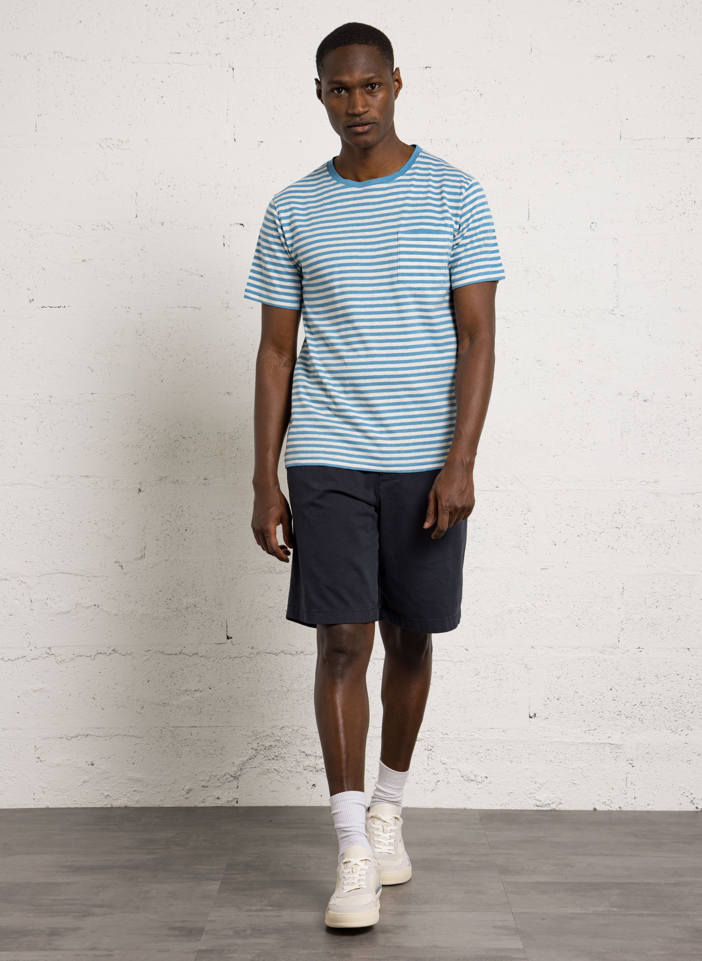 Round neck regular-fit striped T-shirt in mixed cotton ARMOR-LUX Blue