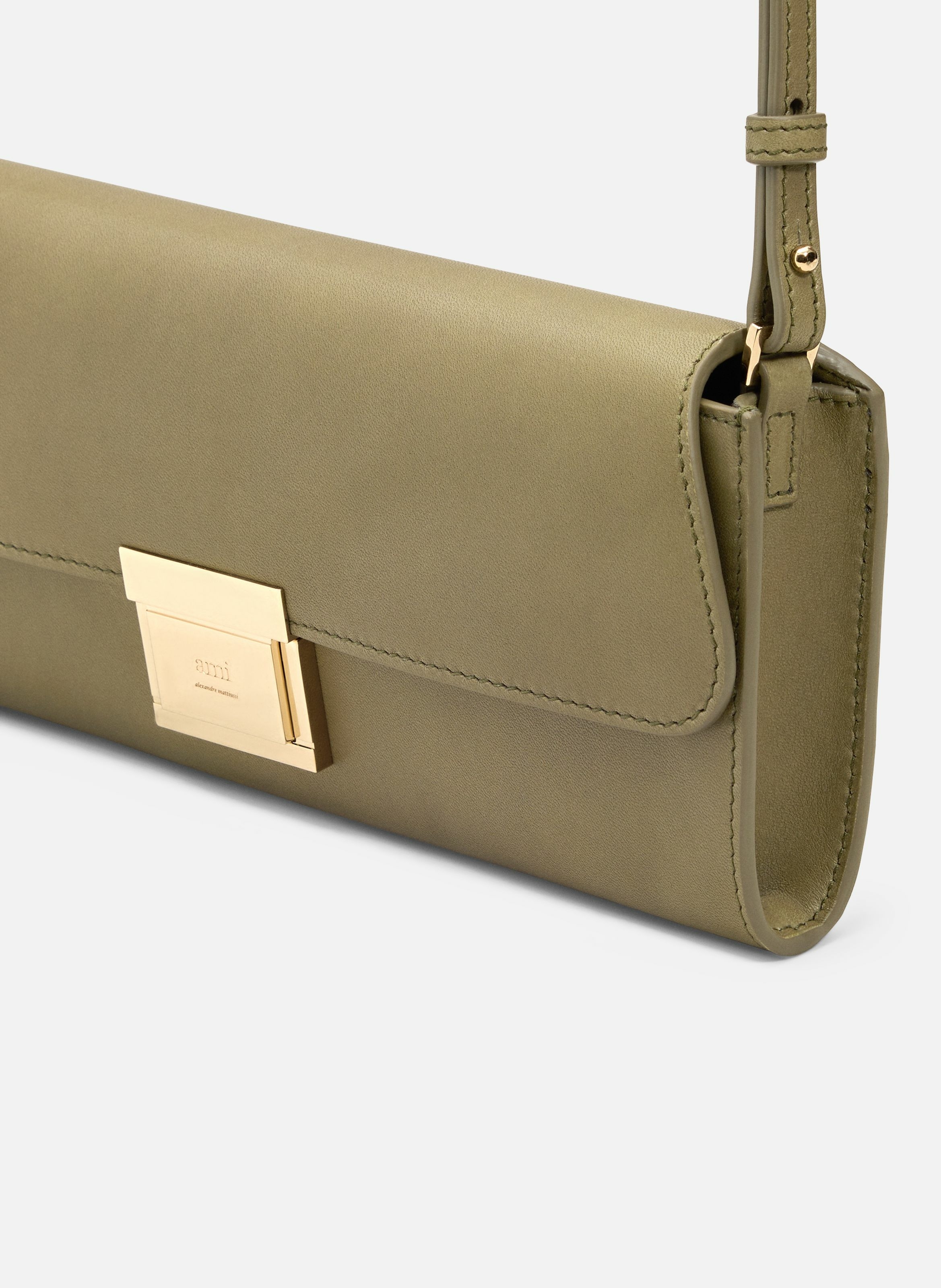 Pochette mimi en cuir lisse unisexe AMI PARIS Marron