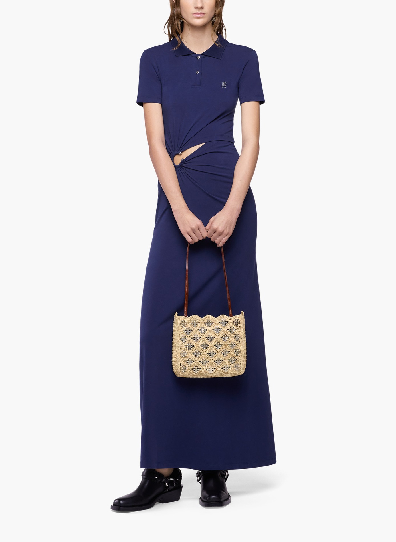 Longue robe piercing en coton RABANNE Bleu