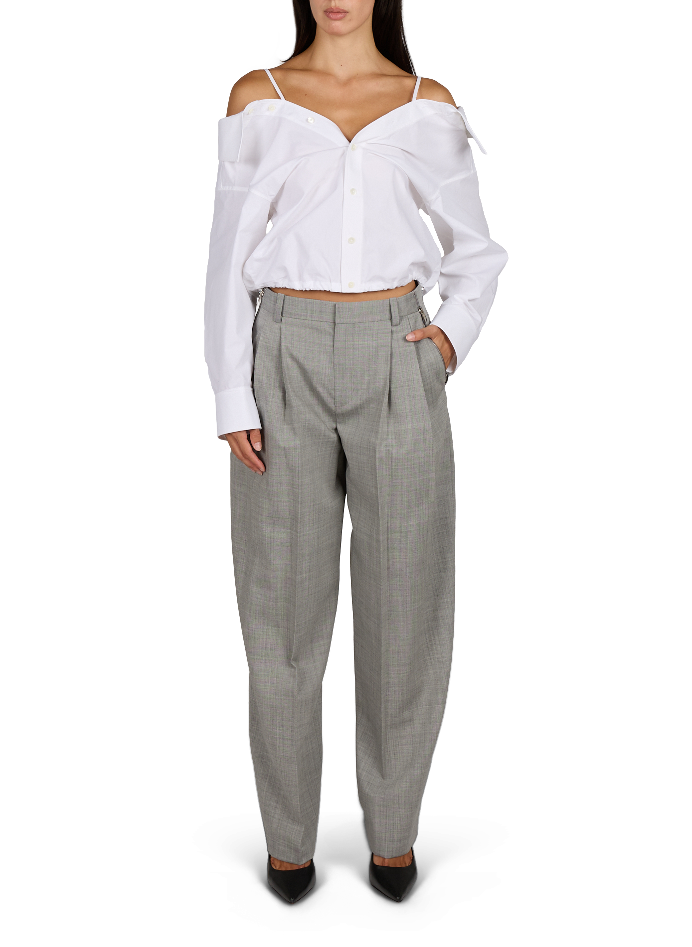 Chemise unie à épaules dénudées en coton ALEXANDER WANG Blanc