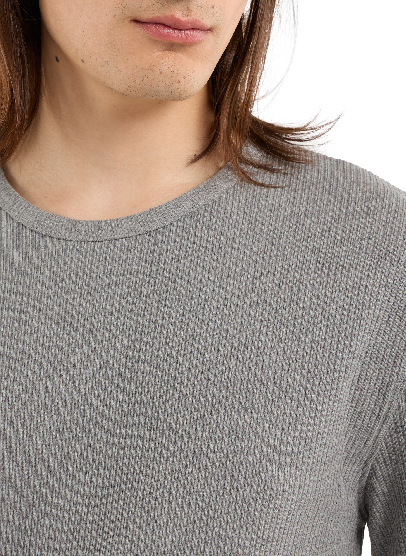 Straight ribbed cotton round neck t-shirt SAISON 1865 Grey