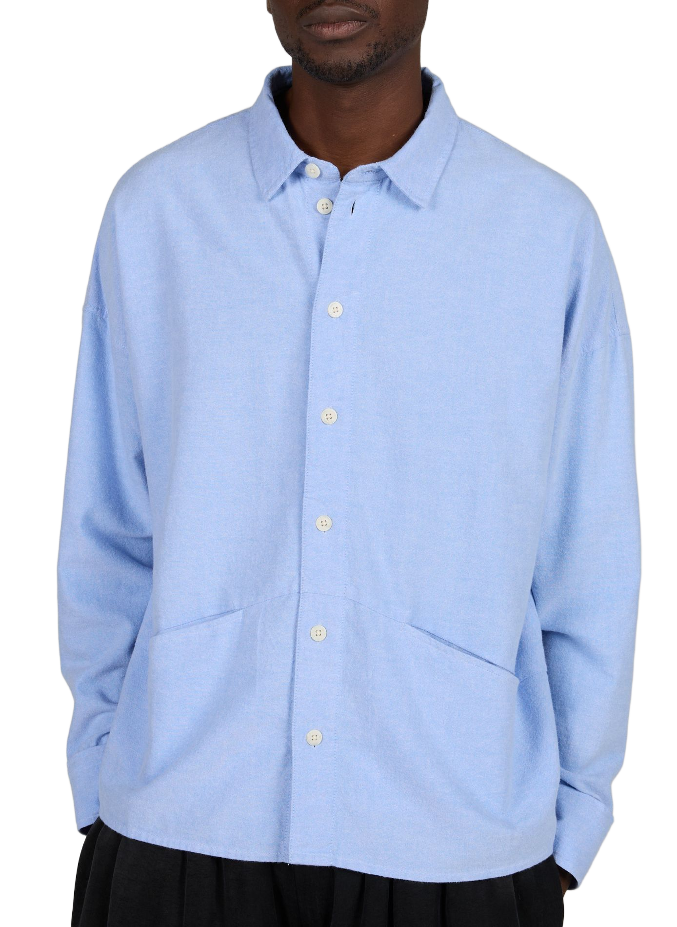 Loose solid button-up shirt THINKING MU Blue