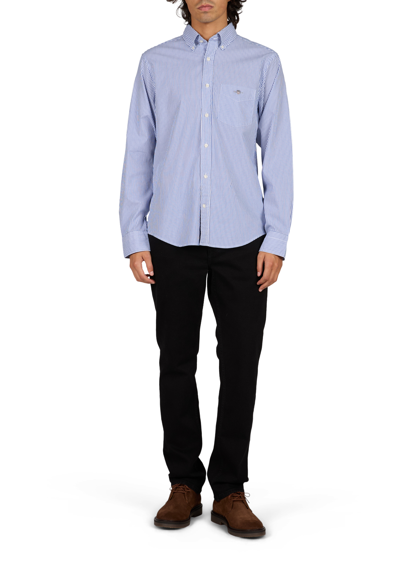 Chemise regular-fit col américain rayée en coton GANT Bleu