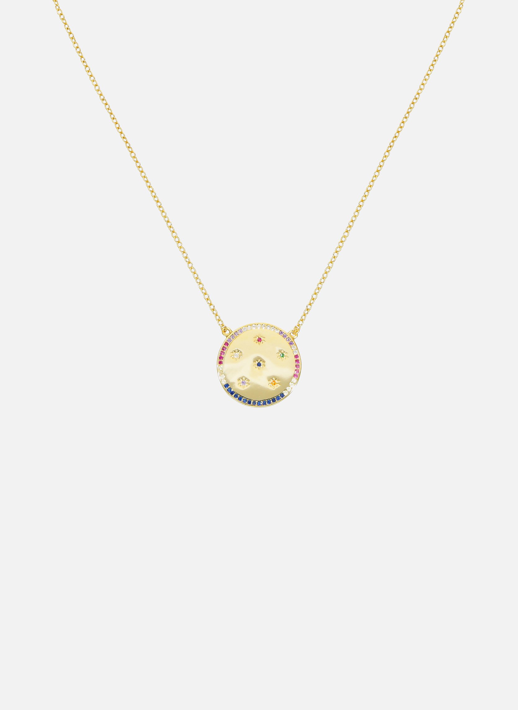 Collier chaîne avec pendentif rond et zircon effet diamant amorgos HIPANEMA Doré