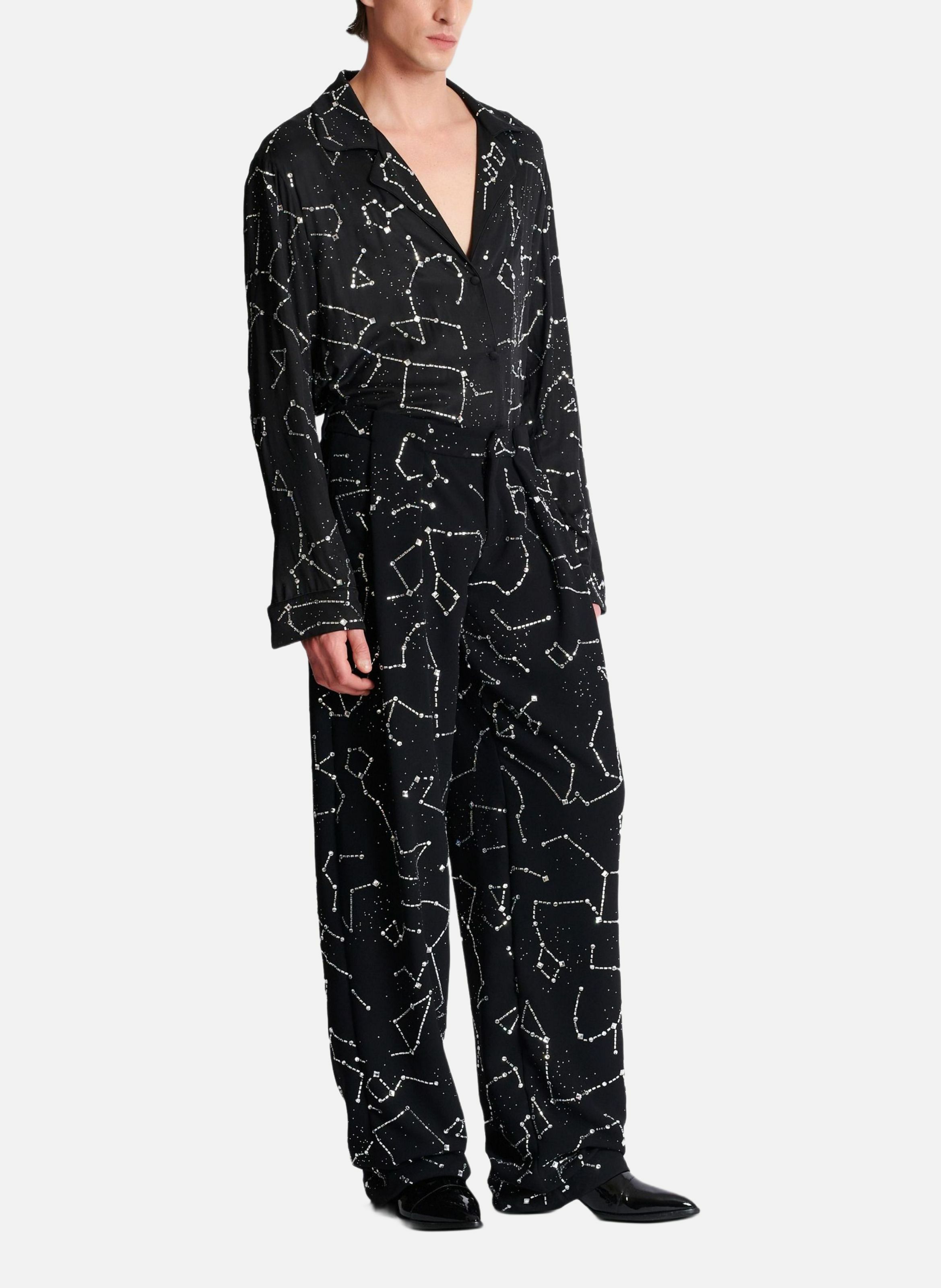 Pantalon en crêpe avec strass motif constellation BALMAIN Argent