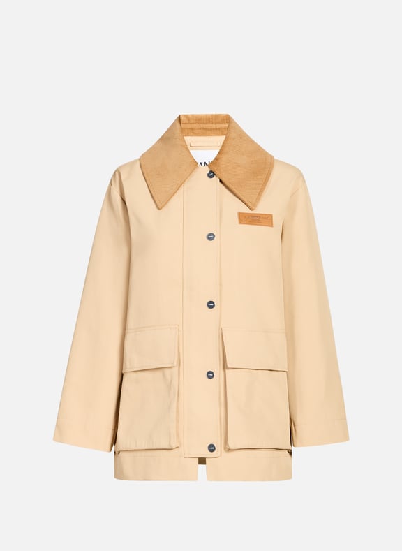 Mid-length jacket with contrasting collar Khaki by GANNI GANNI Mid-length jacket with contrasting collar Khaki