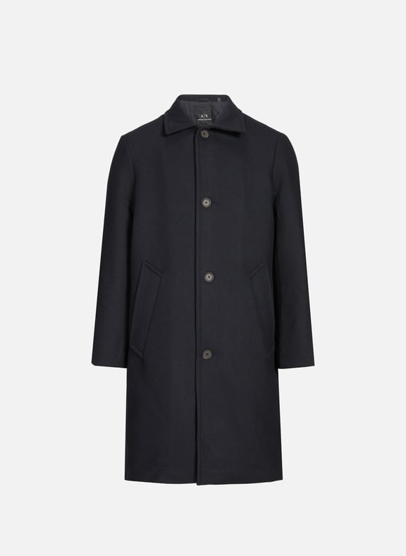 Mid-length parka with classic collar in mixed wool Blue by ARMANI EXCHANGE ARMANI EXCHANGE Mid-length parka with classic collar in mixed wool Blue