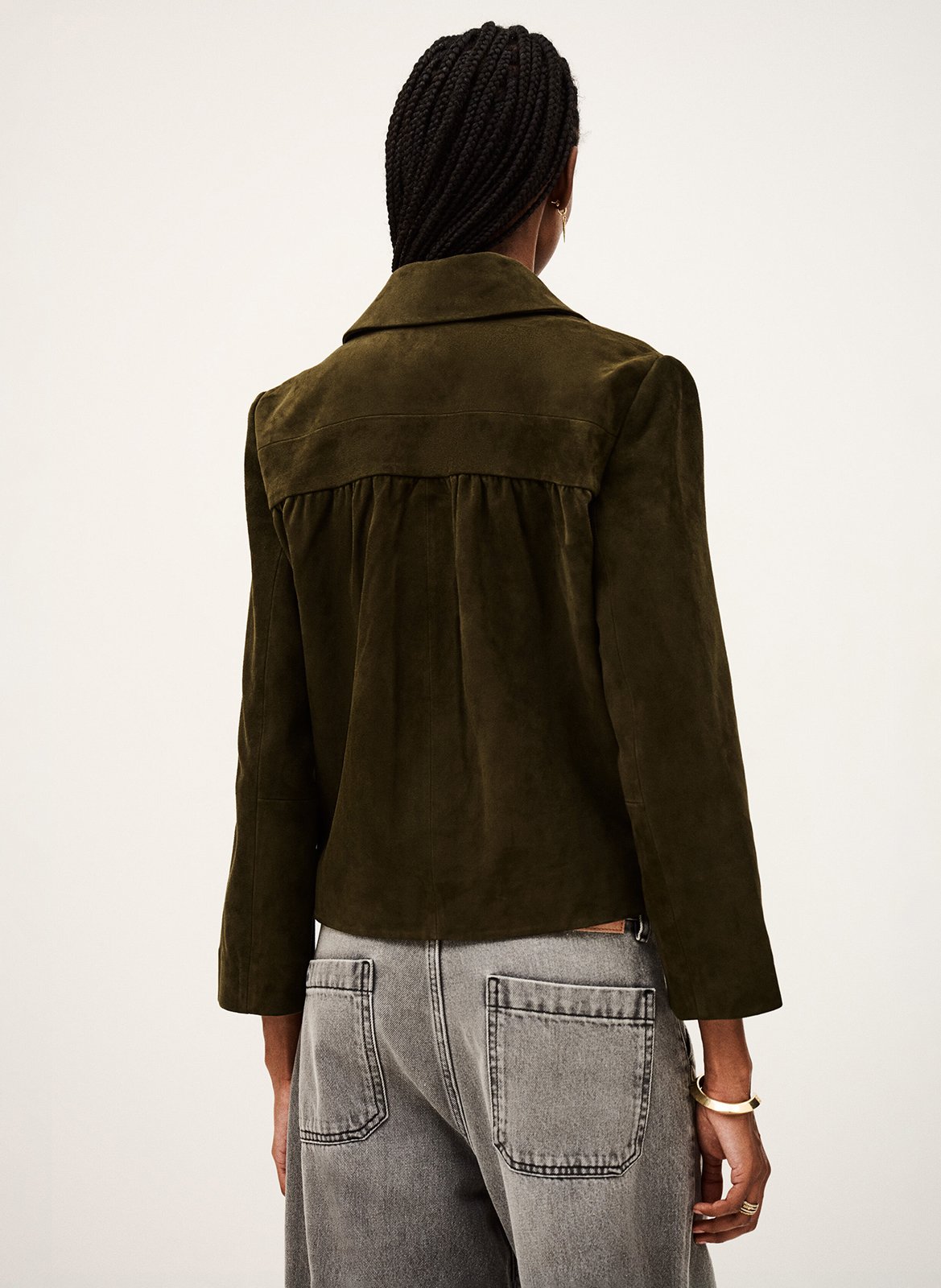 Veste courte en cuir velours milas BA&SH Kaki