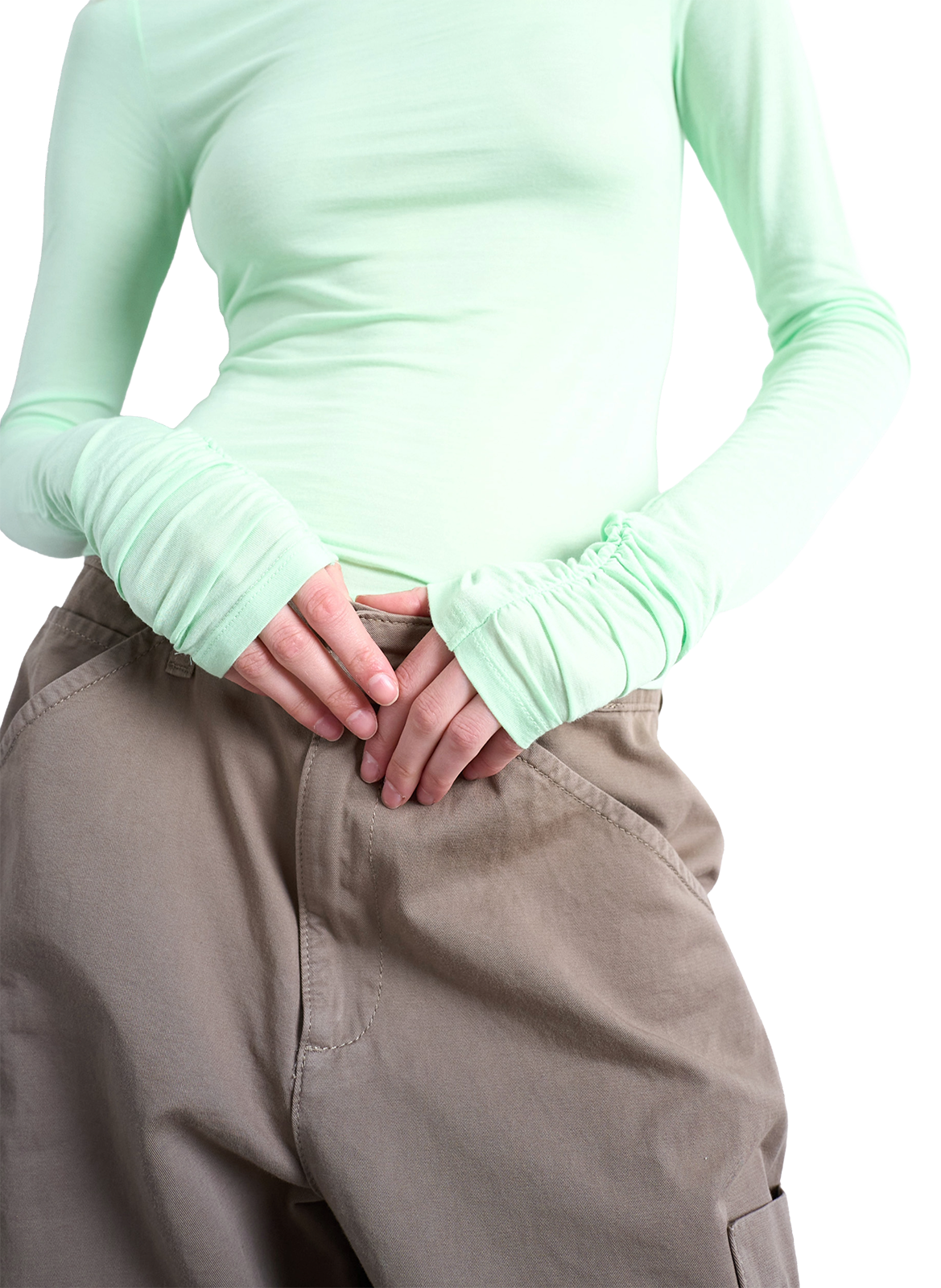 Top uni à manches extra-longues TOPSHOP Vert