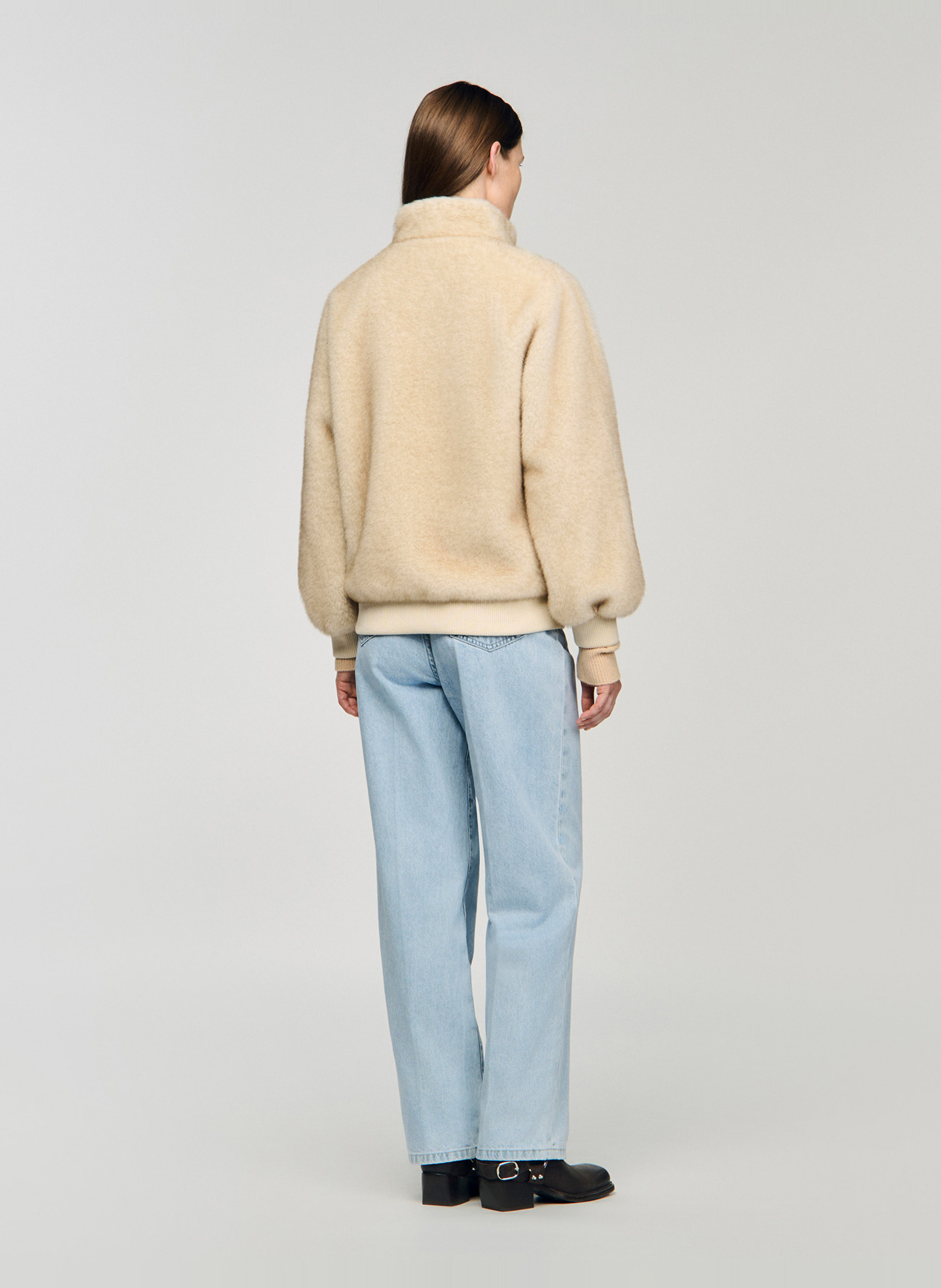 Veste col montant en fourrure synthetique SANDRO Beige