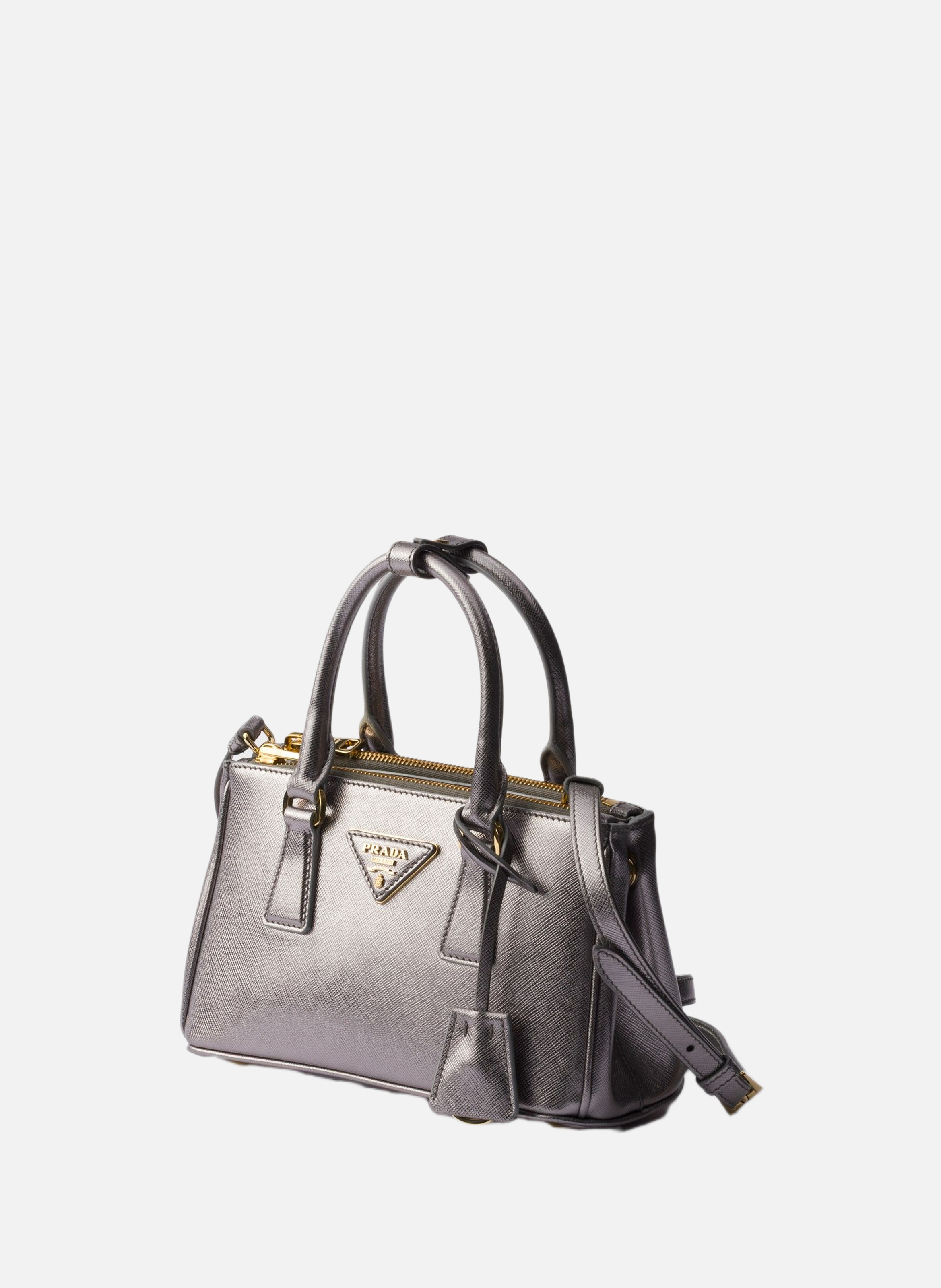 Mini sac prada galleria en cuir saffiano verni PRADA Argent