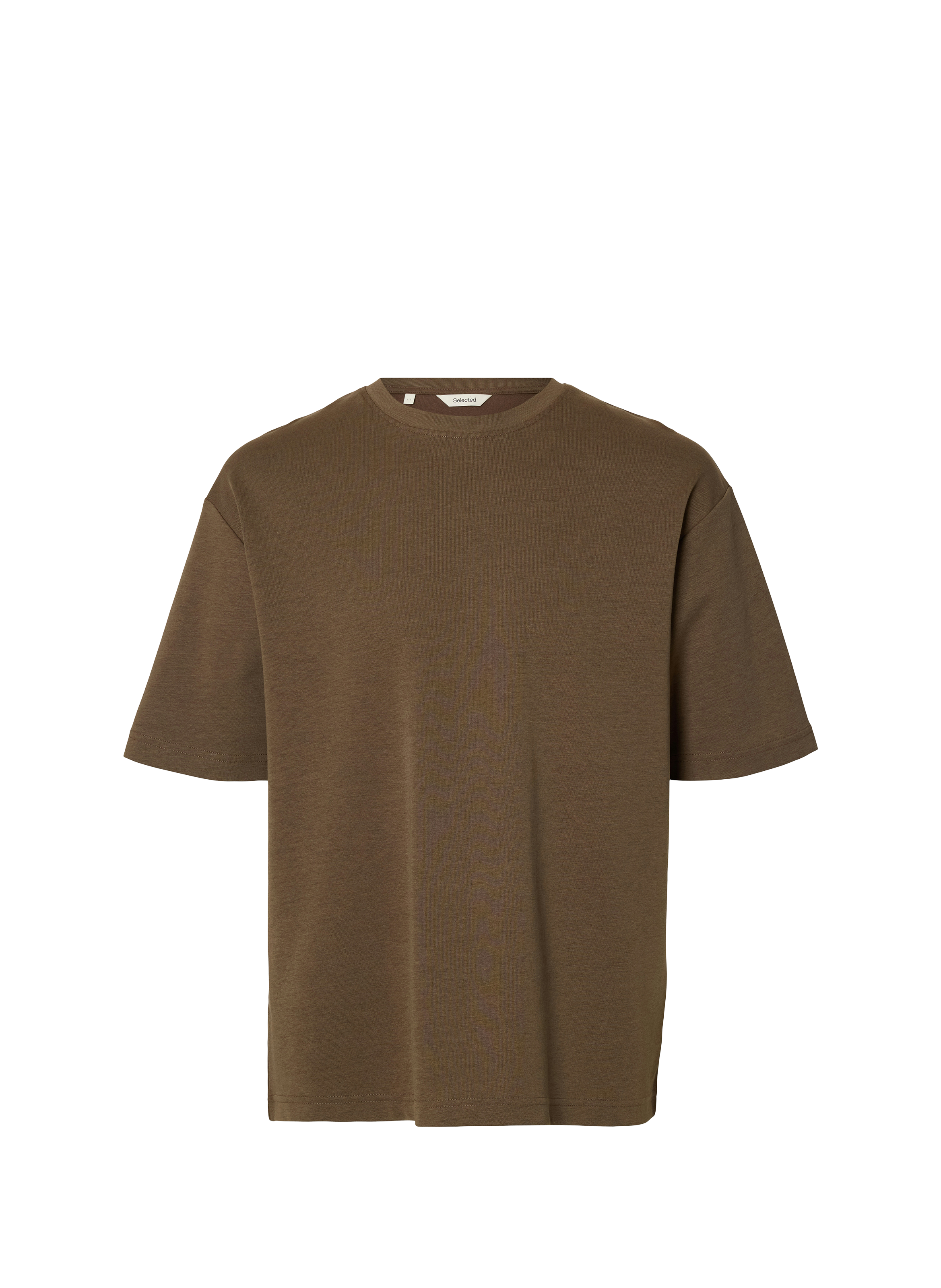Plain t-shirt in blended cotton SELECTED Brown