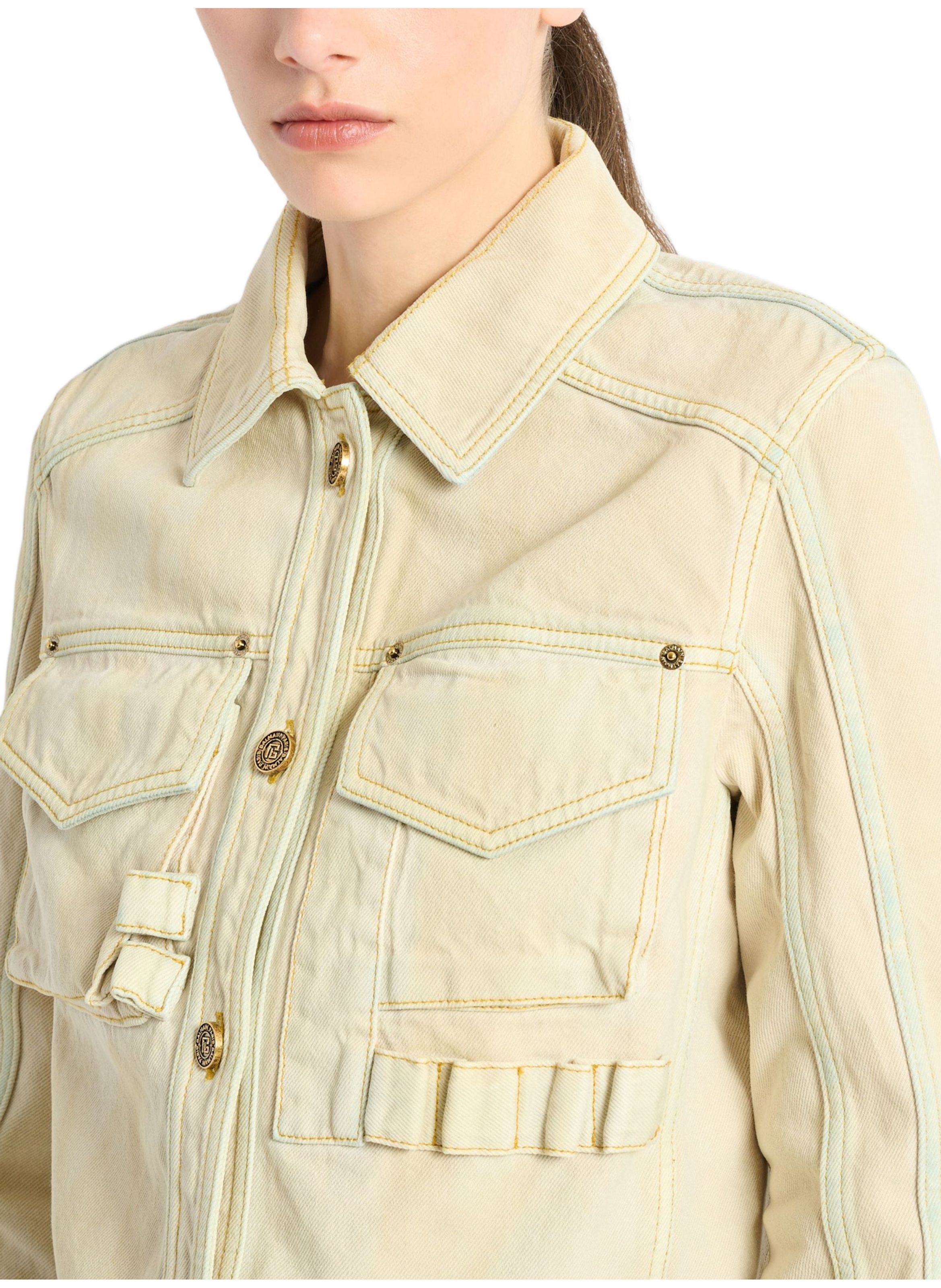 Veste en denim délavé BALMAIN Beige