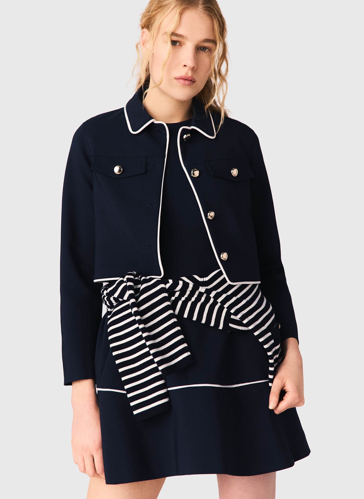 Veste courte en coton mélangé MAJE Bleu