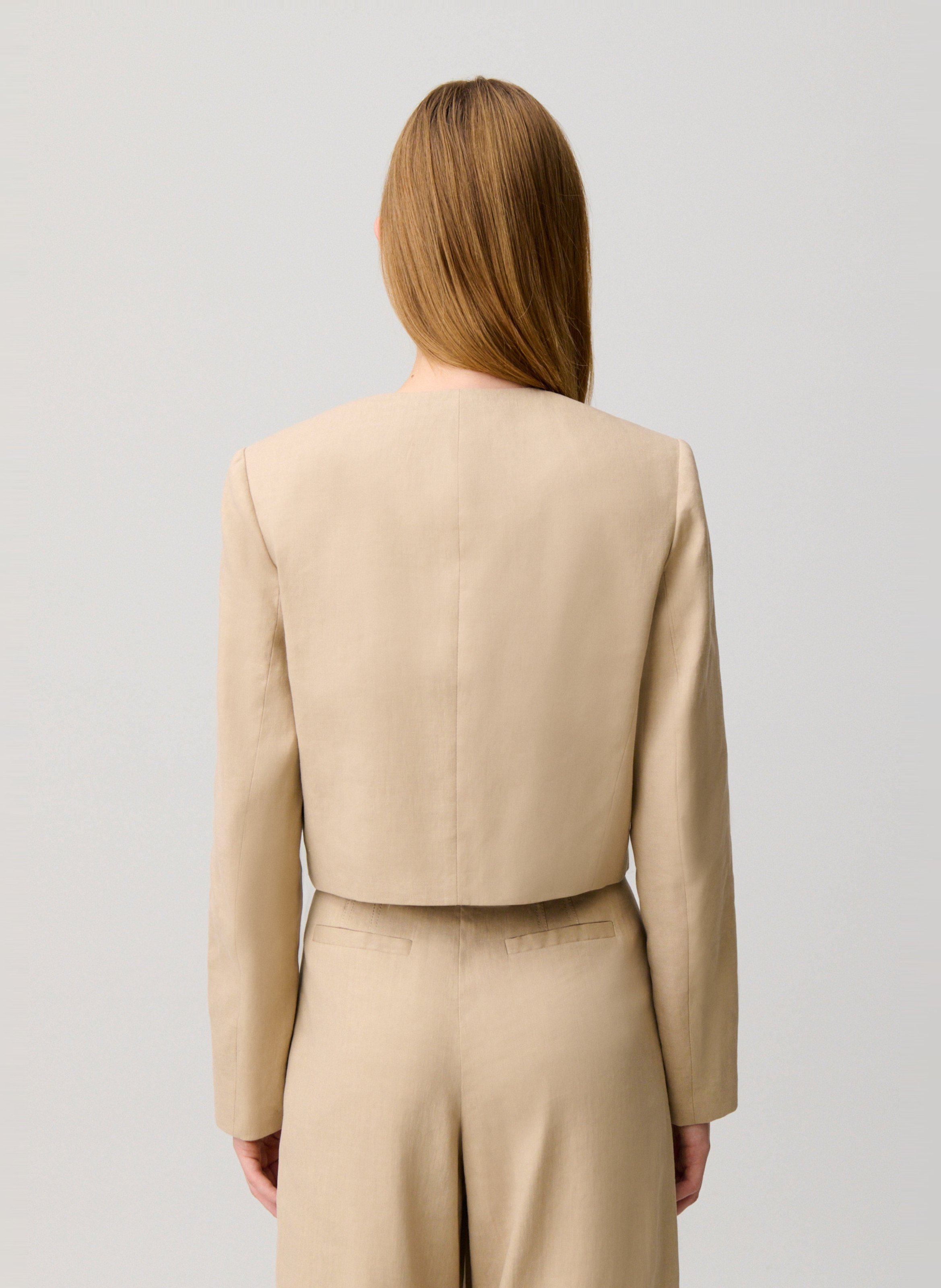 Veste droite courte en lin mélangé CLAUDIE PIERLOT Beige