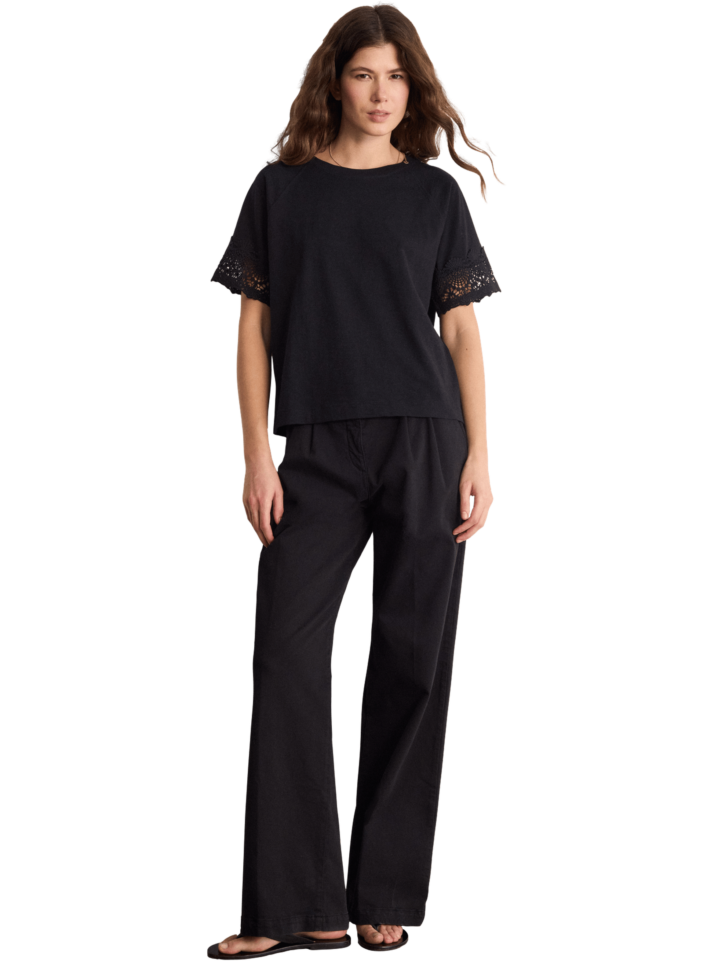 T-shirt en coton aux manches brodées - thana PABLO Noir