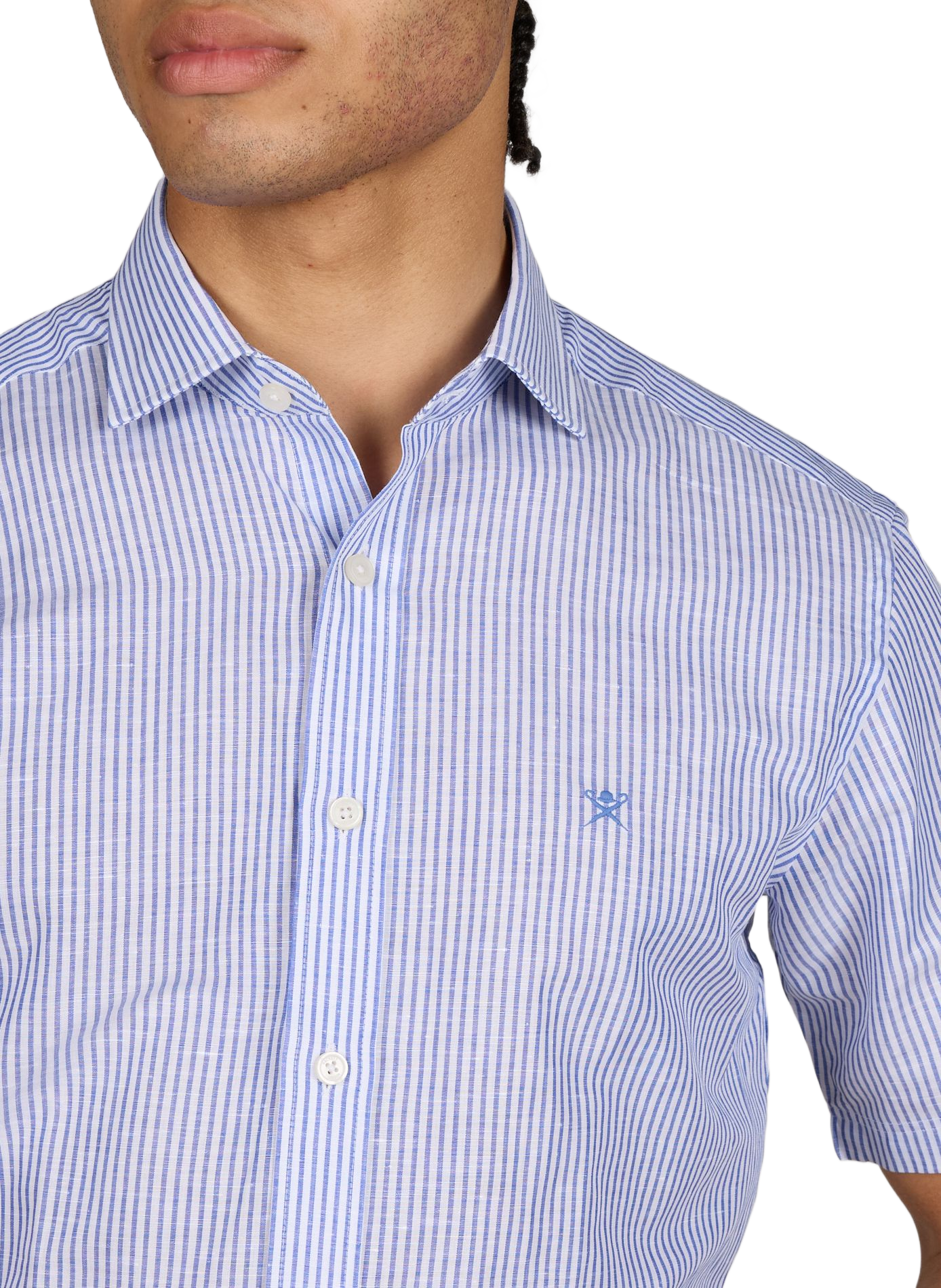 Short-sleeved linen shirt with stripes HACKETT Blue
