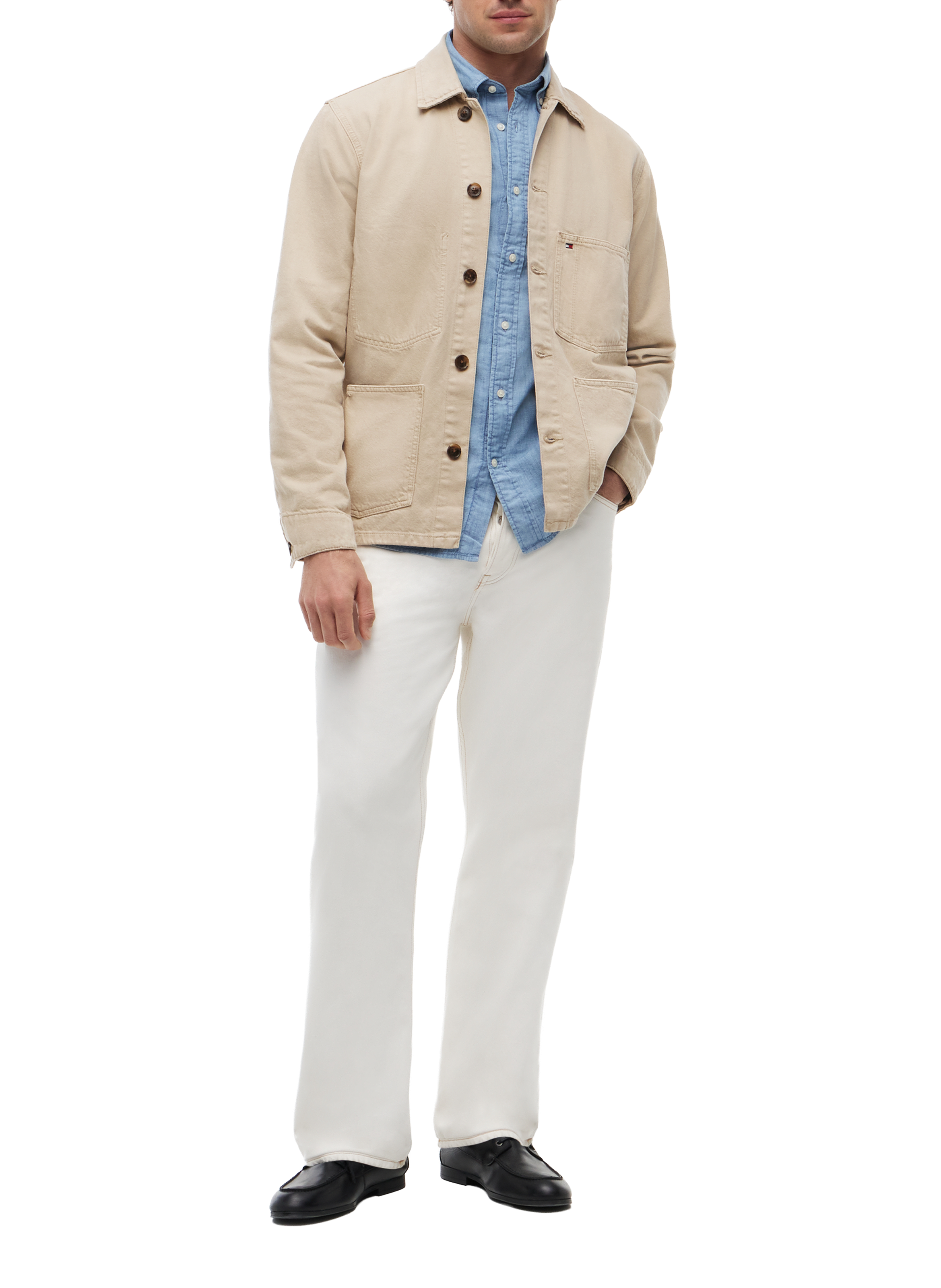 Veste droite à logo en coton TOMMY HILFIGER Beige