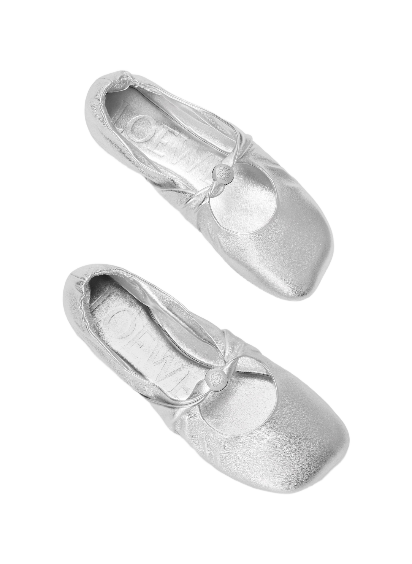 Ballerines Pebble Soft en cuir d'agneau nappa laminé LOEWE Argent