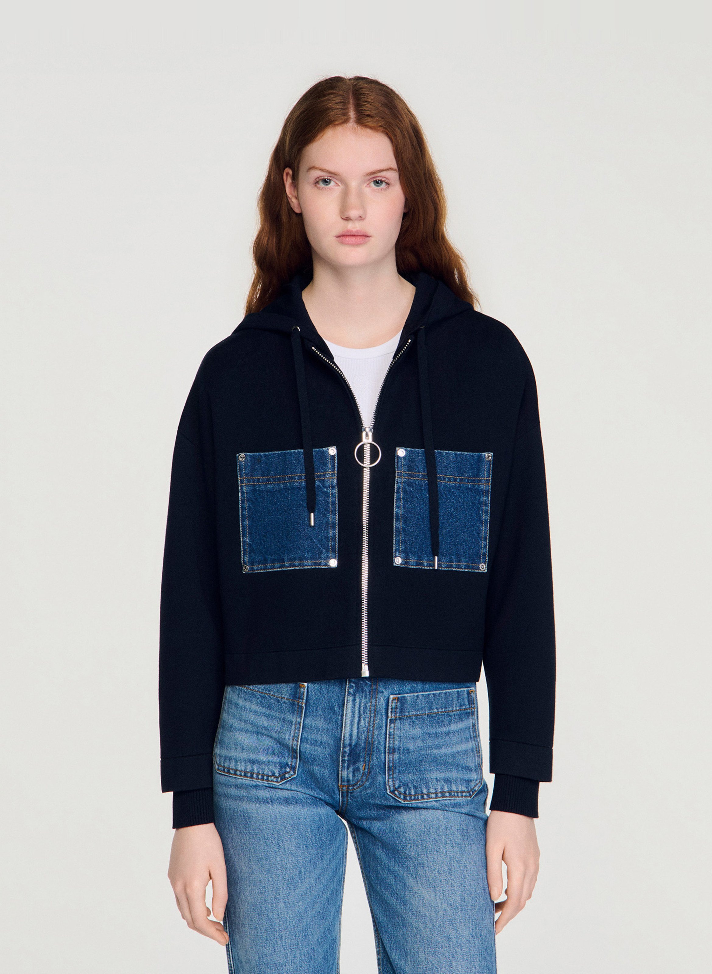 Sweat zippé à capuche SANDRO Bleu