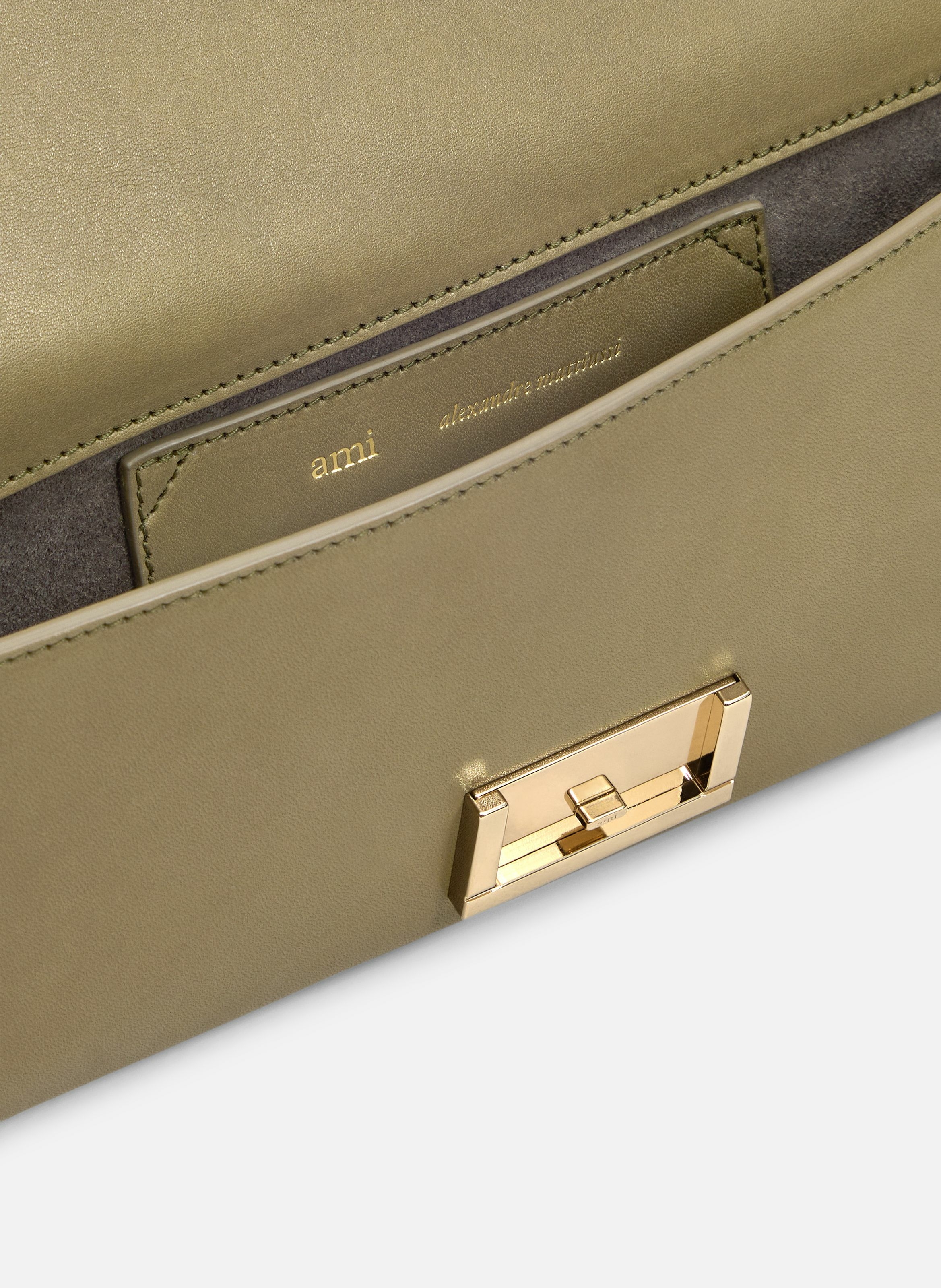 Pochette mimi en cuir lisse unisexe AMI PARIS Marron