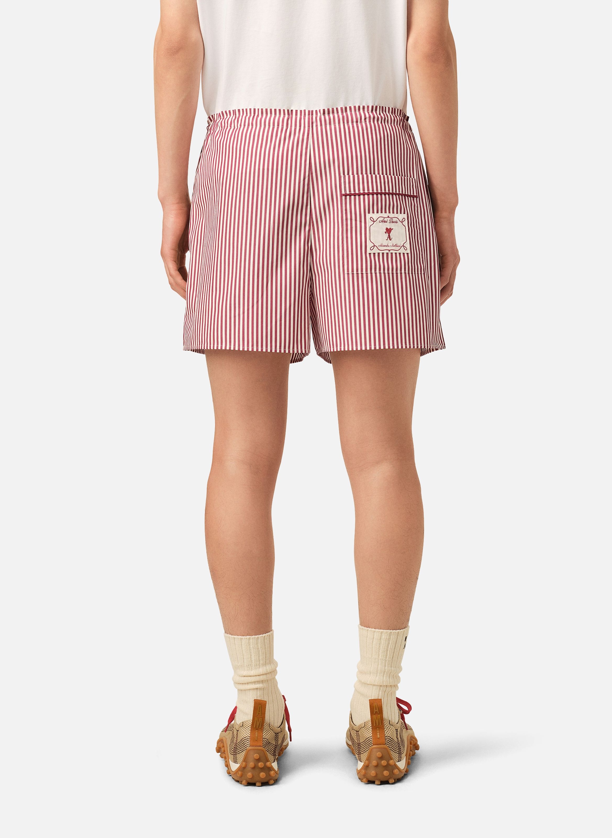 Short à rayures ami de coeur flèche unisexe en coton AMI PARIS Blanc